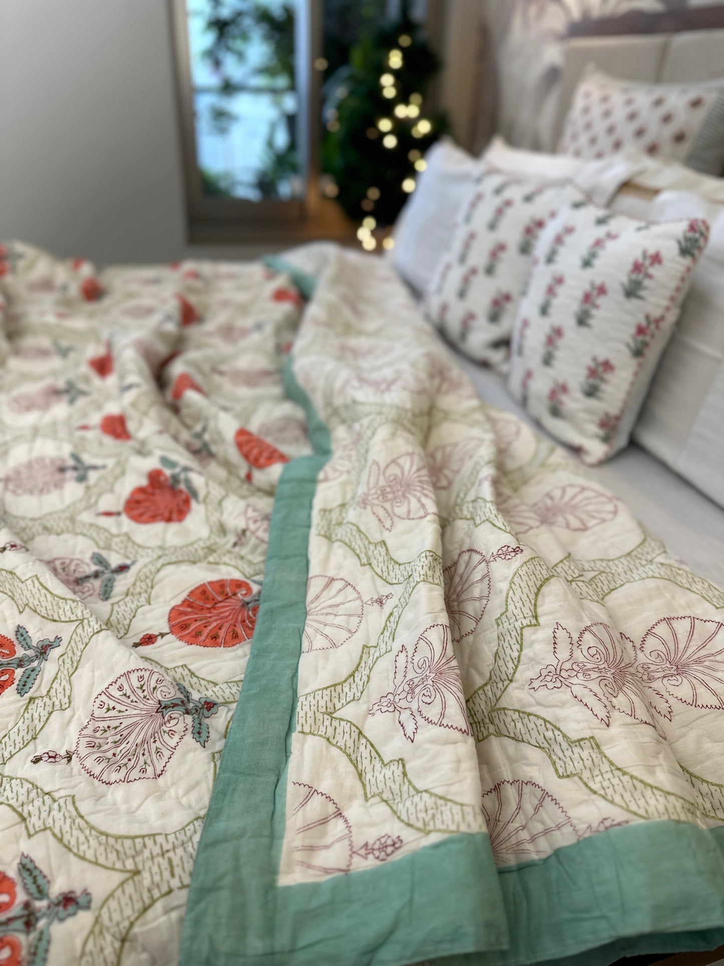 Reversible Hand Block Quilt | Festive Bloom