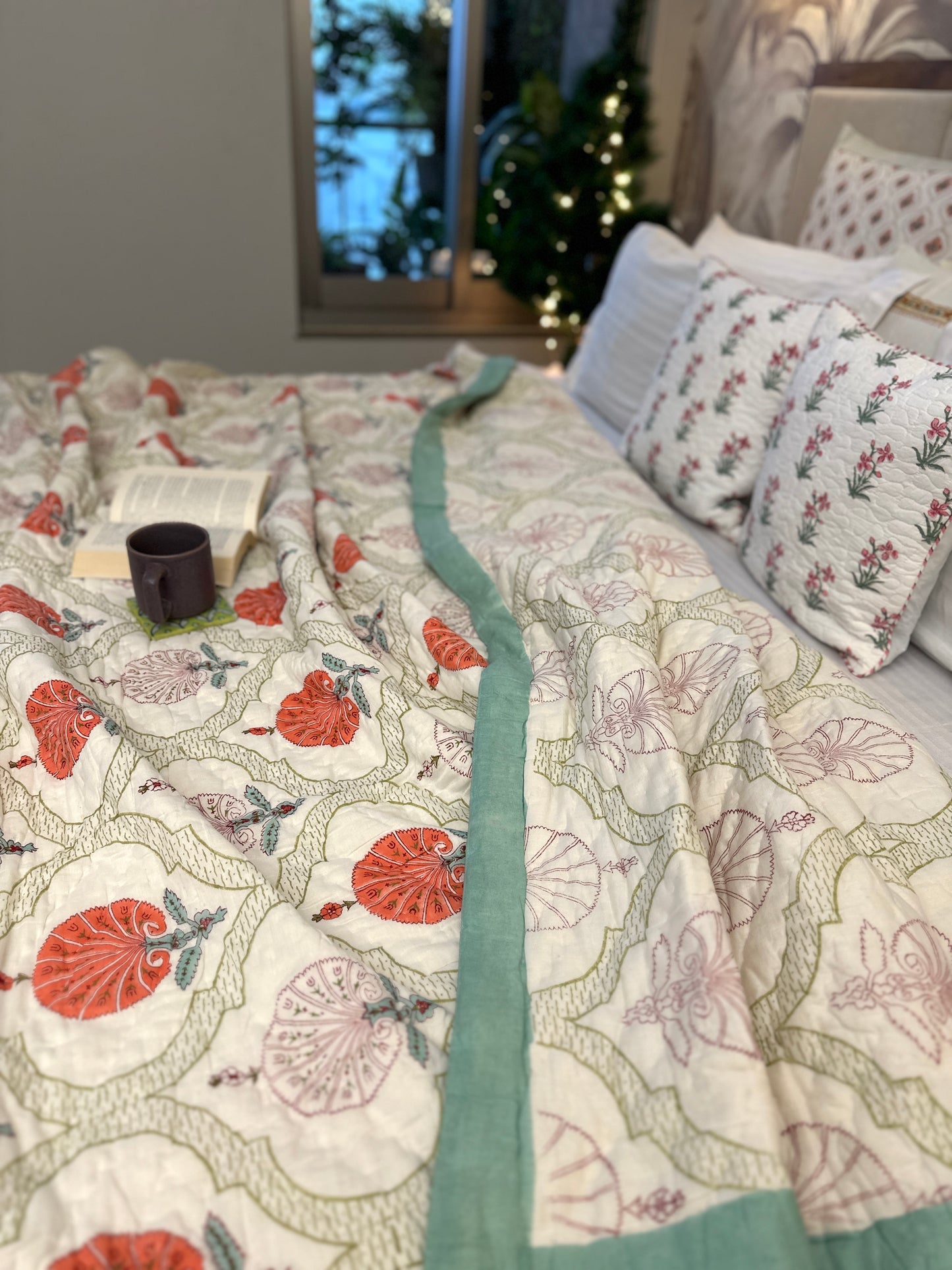 Reversible Hand Block Quilt | Festive Bloom