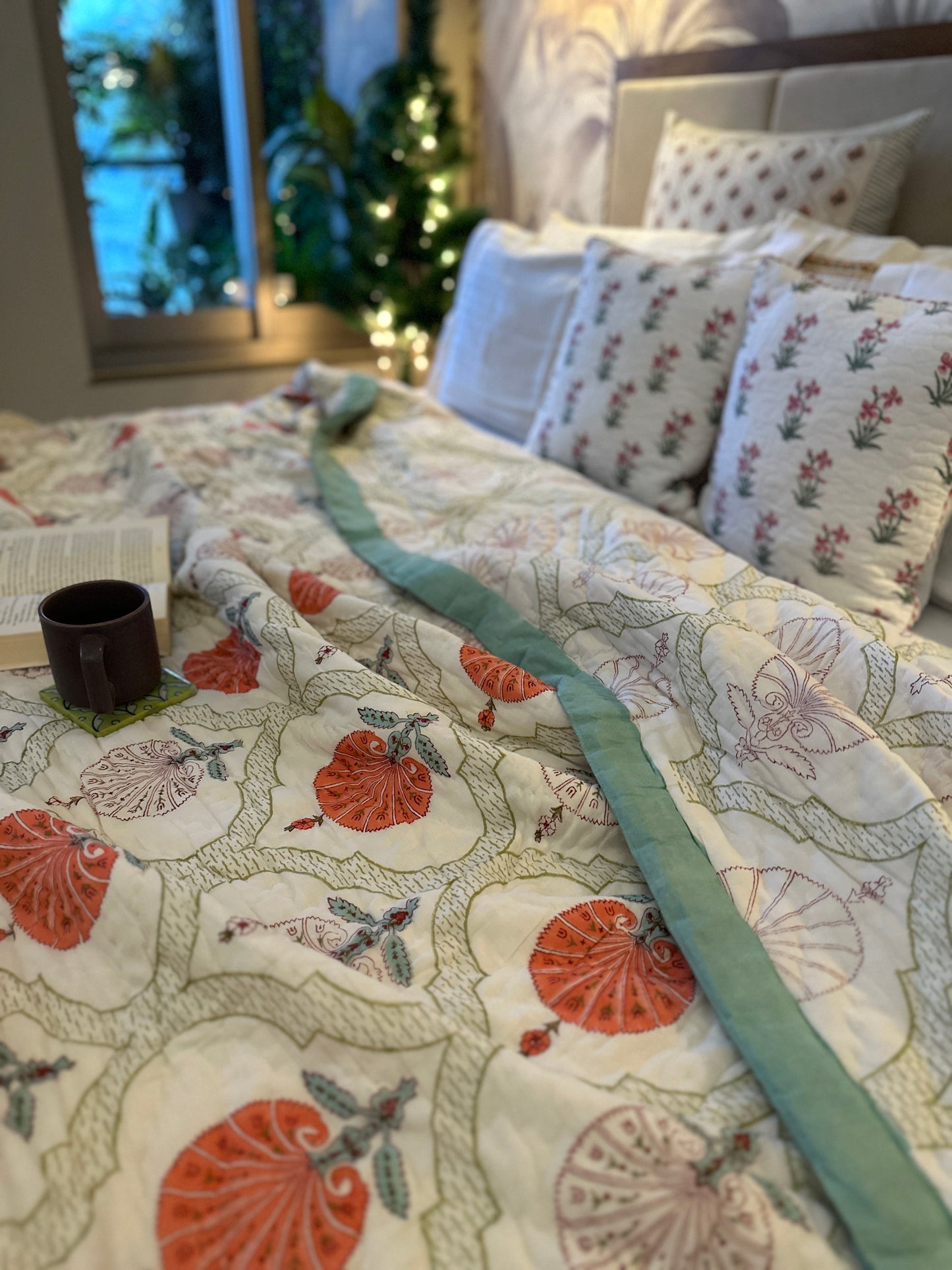 Reversible Hand Block Quilt | Festive Bloom