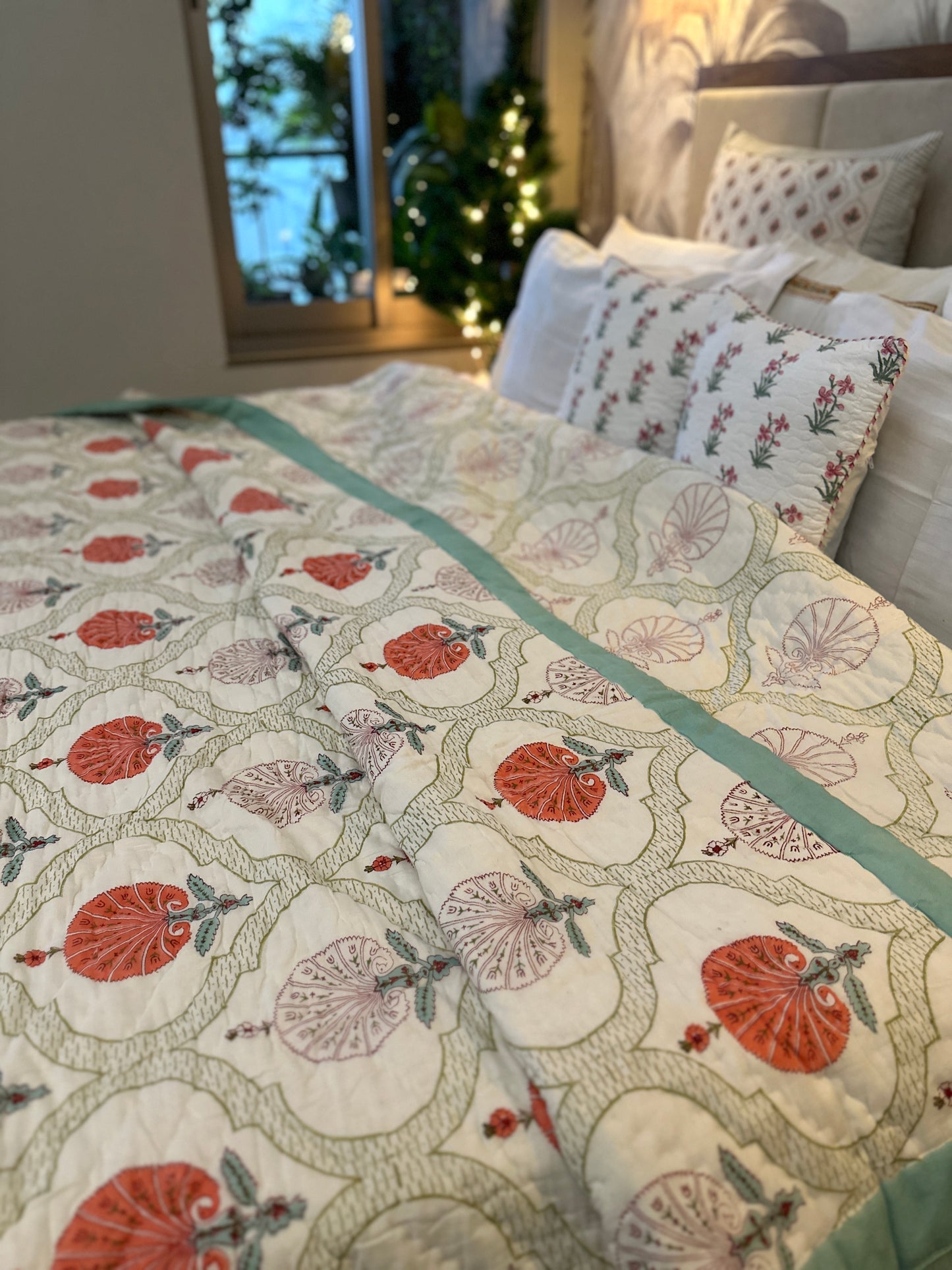 Reversible Hand Block Quilt | Festive Bloom