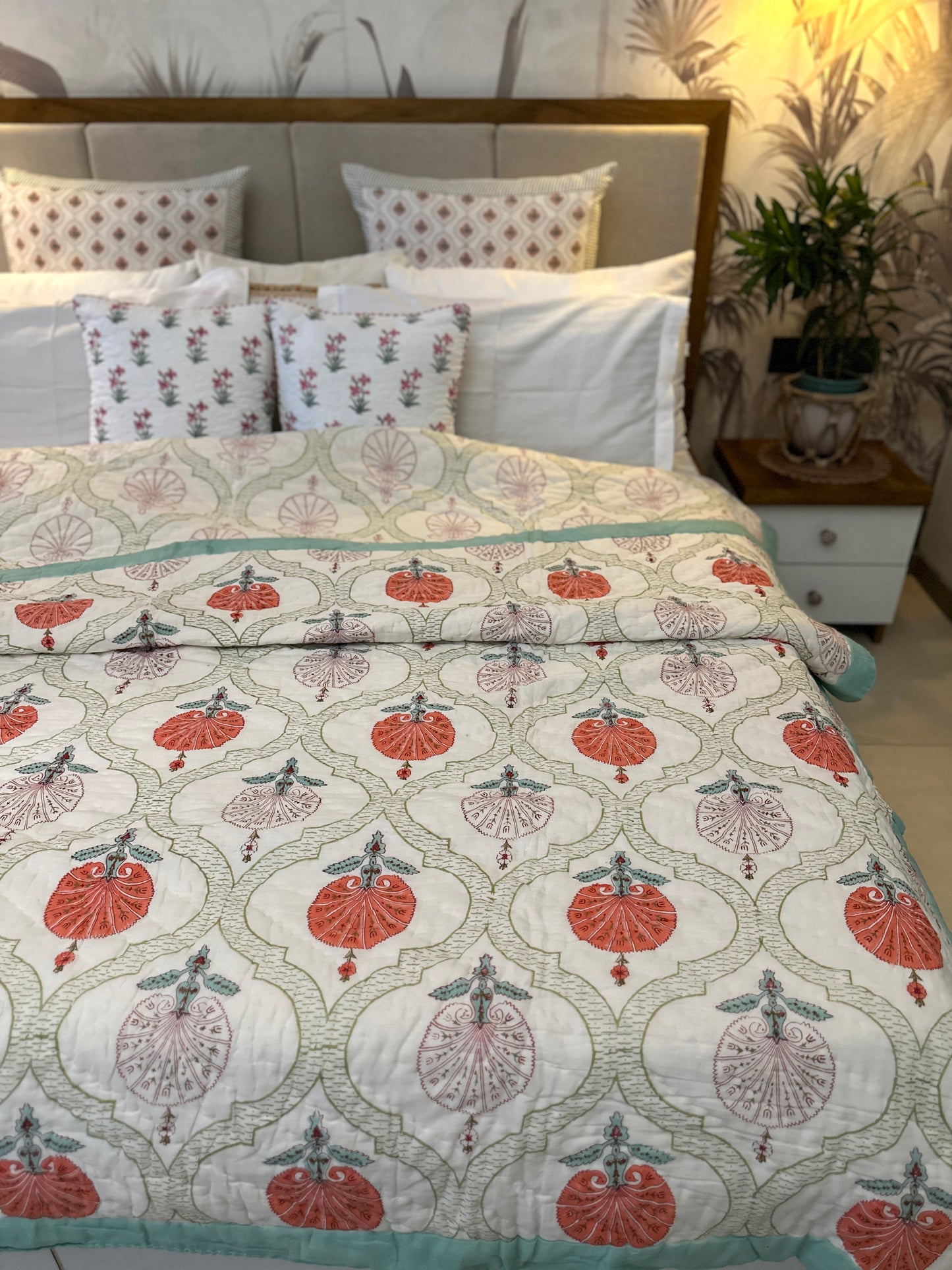 Reversible Hand Block Quilt | Festive Bloom