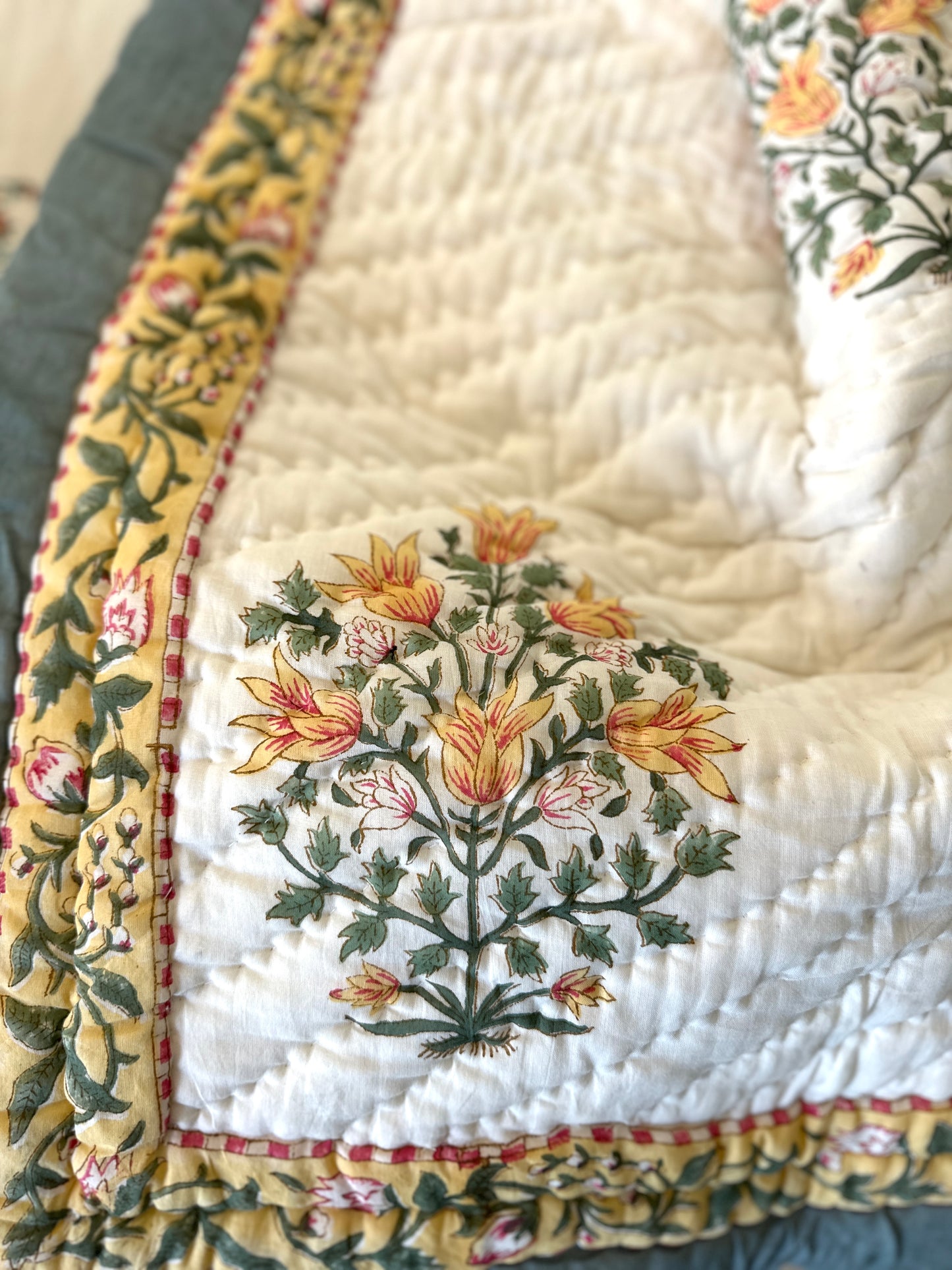 Reversible Hand Block Quilt | Lush Bloom