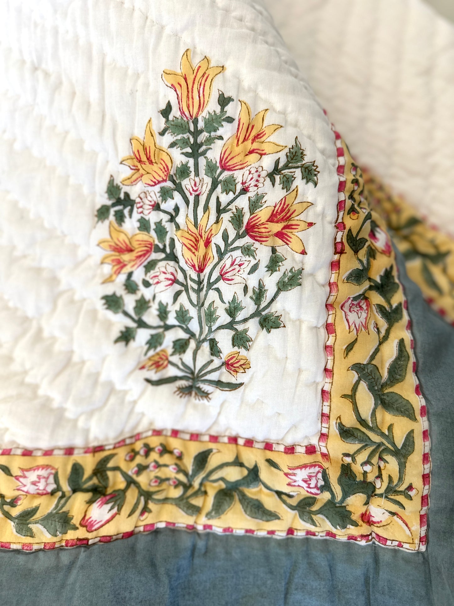 Reversible Hand Block Quilt | Lush Bloom