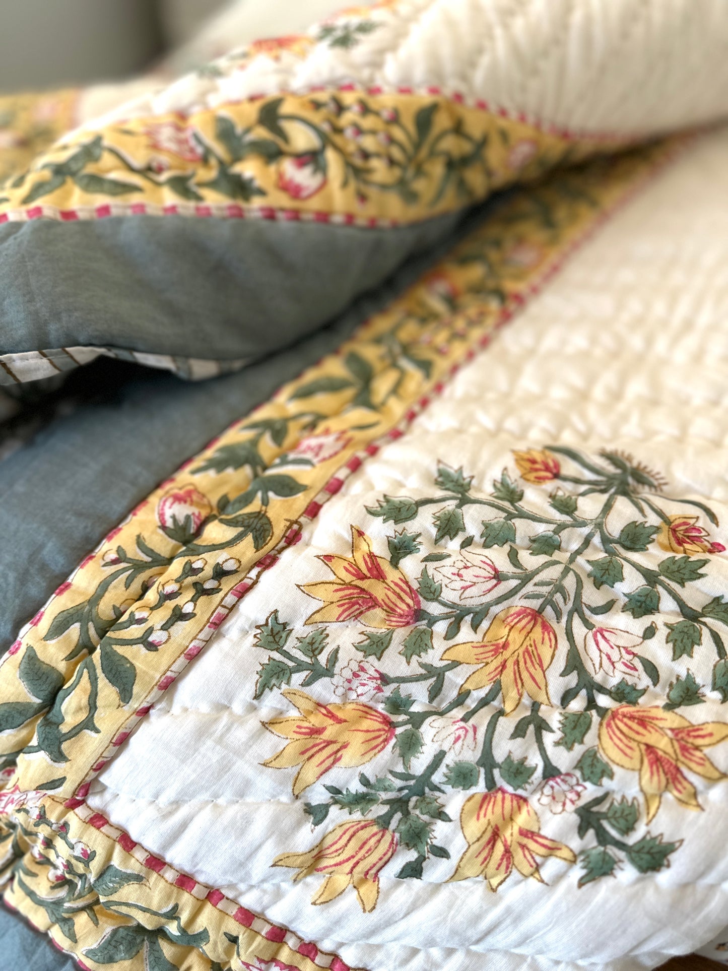 Reversible Hand Block Quilt | Lush Bloom