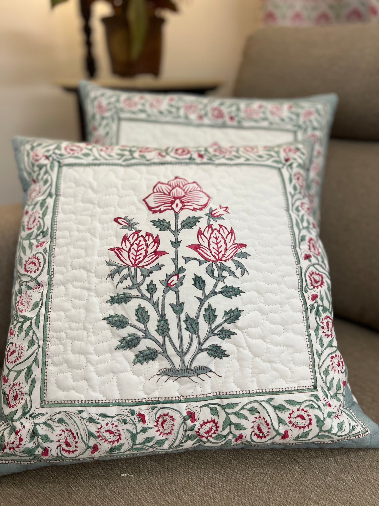 Pair | Quilted Cushion Covers | 16*16 Inches | Floral Fantasy