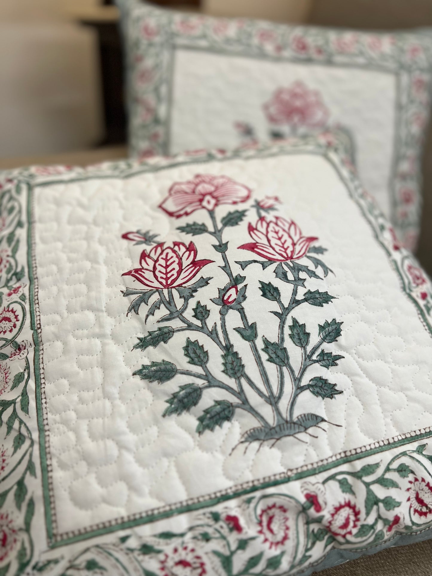 Pair | Quilted Cushion Covers | 16*16 Inches | Floral Fantasy