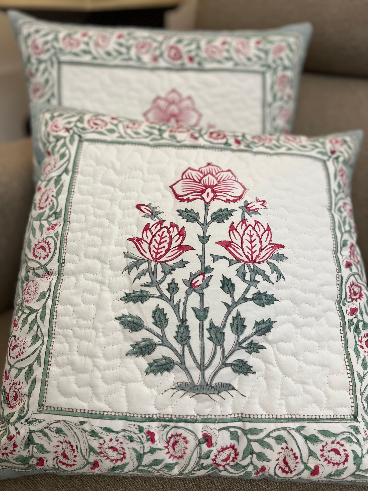 Pair | Quilted Cushion Covers | 16*16 Inches | Floral Fantasy