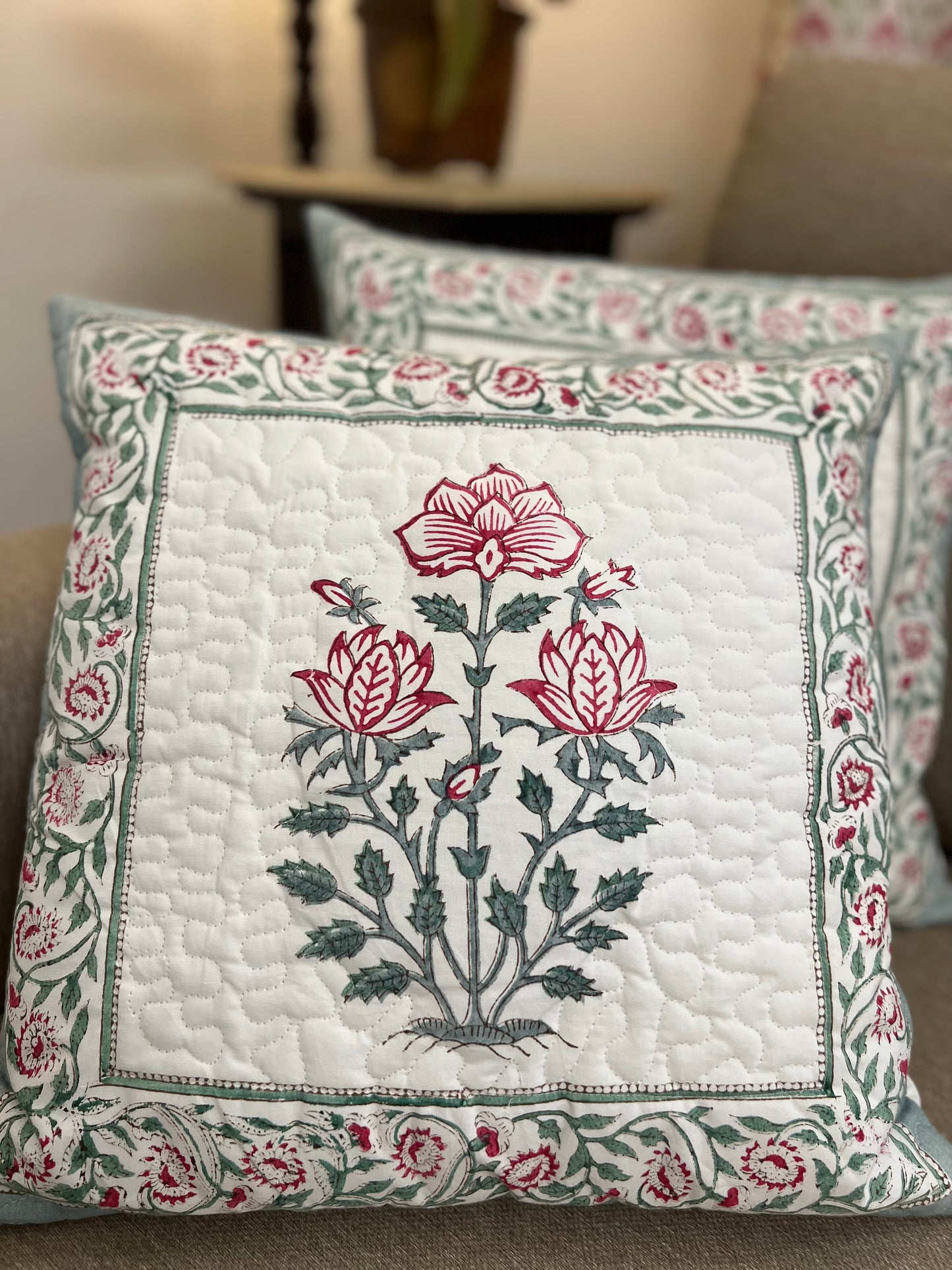 Pair | Quilted Cushion Covers | 16*16 Inches | Floral Fantasy