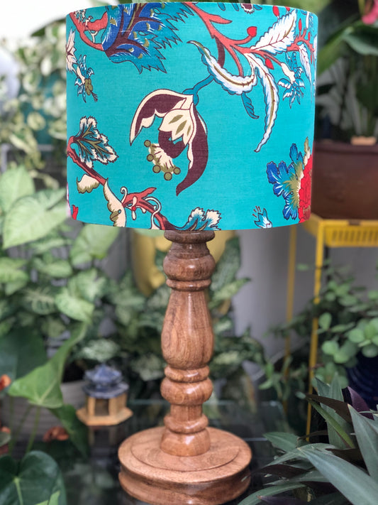 Lamp - Dark Aqua Blue & Pink Floral