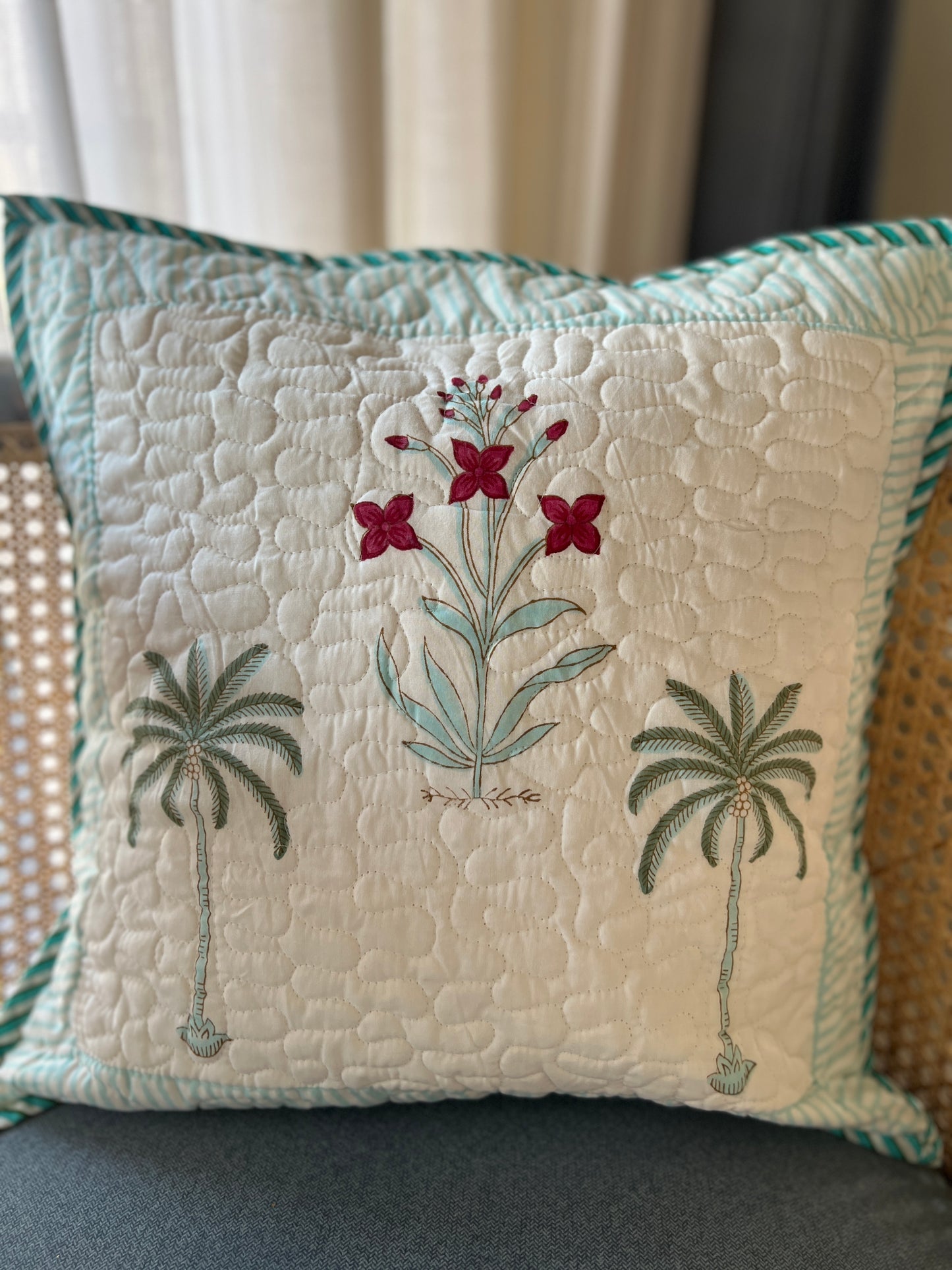 Pair | Quilted Cushion Covers | 16*16 Inches | Etheral Bloom