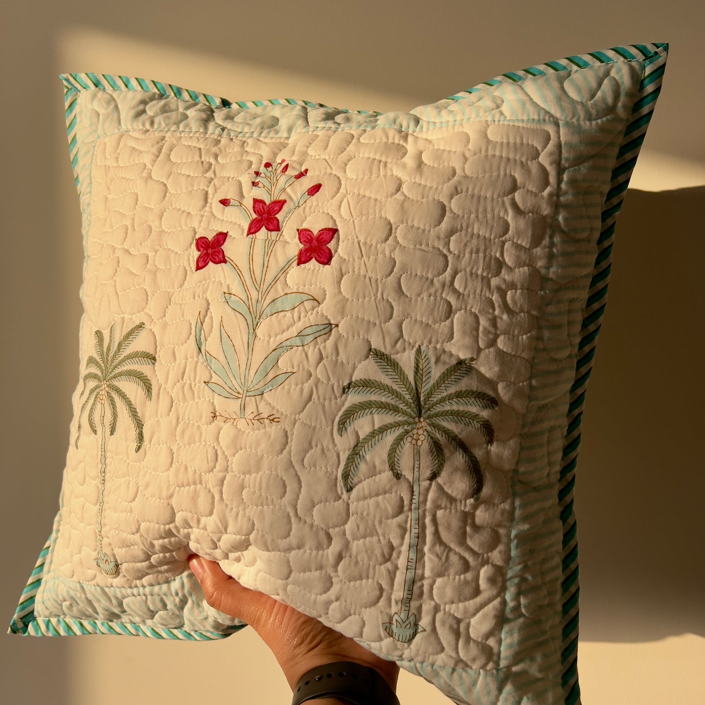 Pair | Quilted Cushion Covers | 16*16 Inches | Etheral Bloom