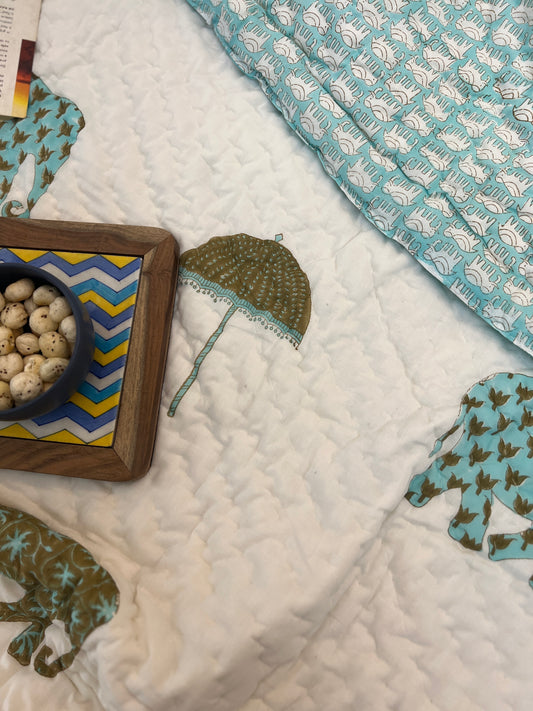 Reversible Hand Block Quilt | Elephant Whisper