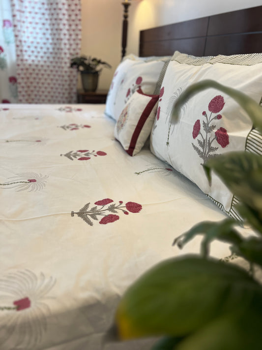 Poppy Motifs | Hand Block Bedsheet