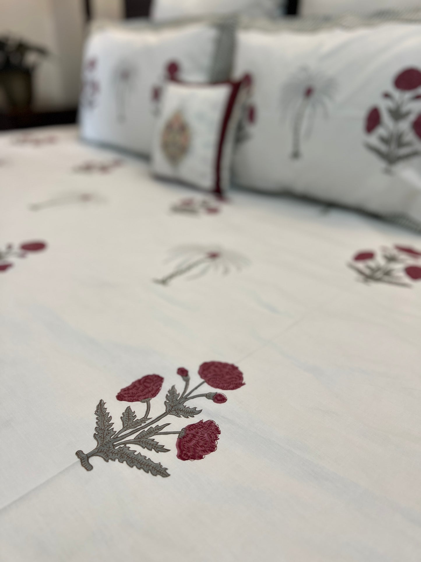 Poppy Motifs | Hand Block Bedsheet