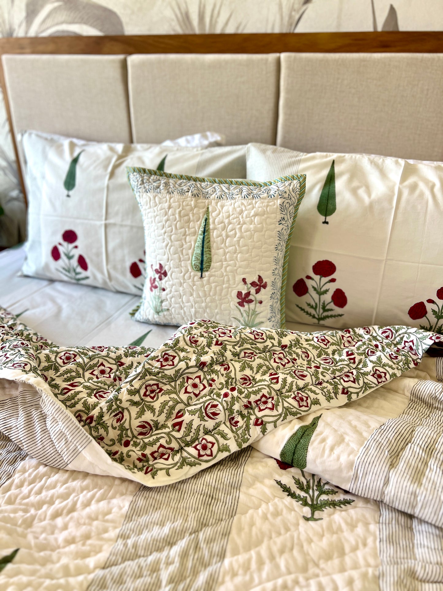 Pair | Quilted Cushion Cover | 16*16 Inches | Bloom Bliss