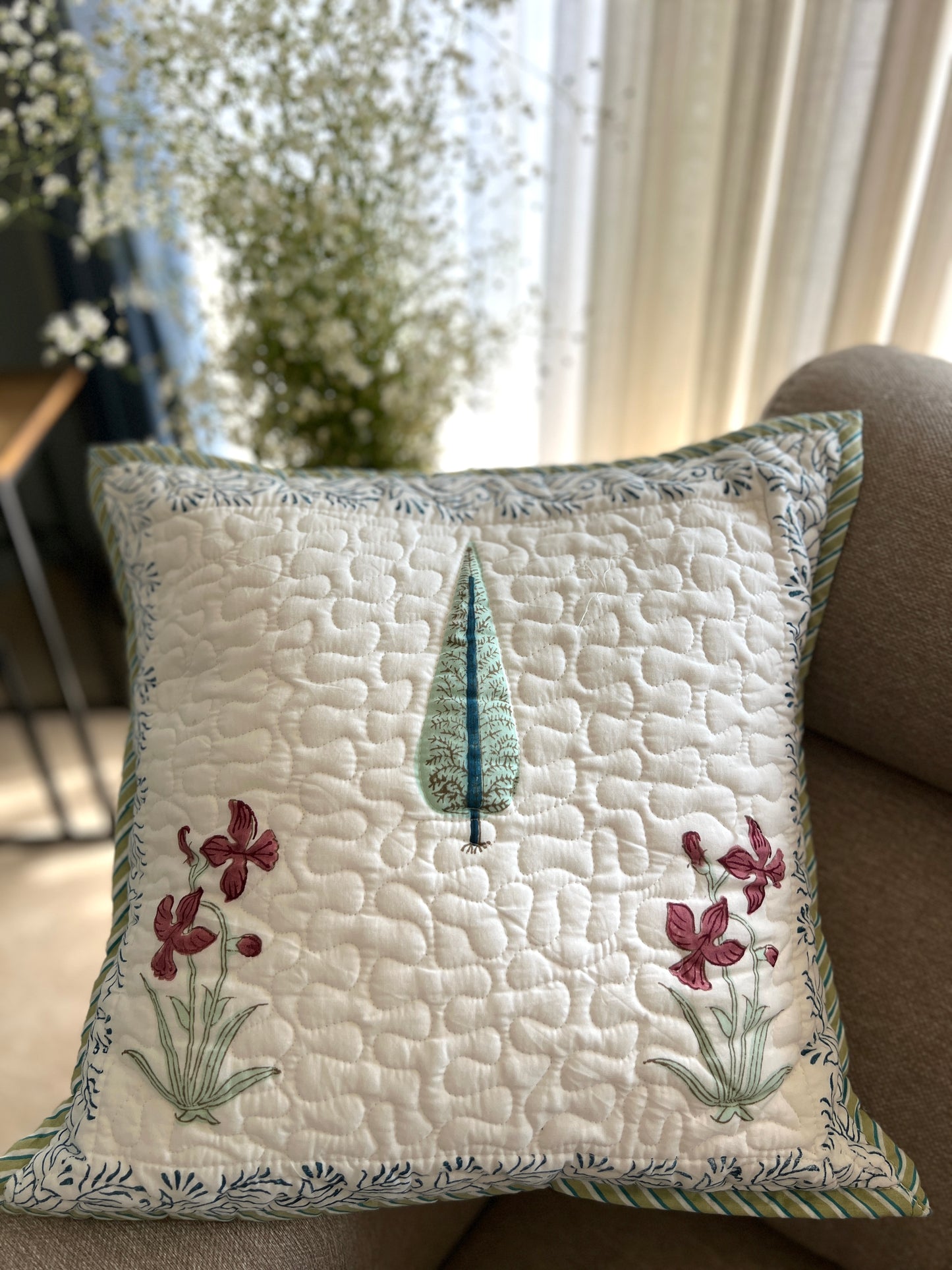 Pair | Quilted Cushion Cover | 16*16 Inches | Bloom Bliss