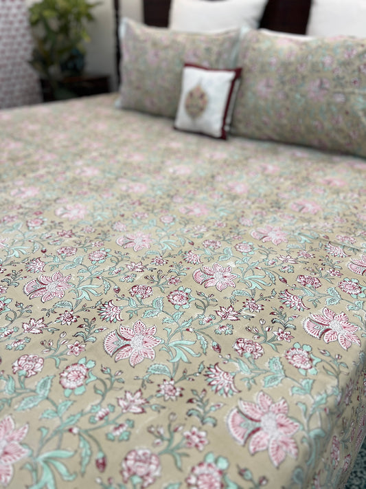 Floral Accents | Hand Block Bedsheet