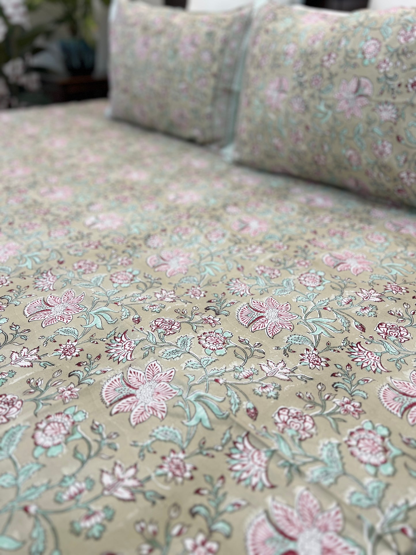 Floral Accents | Hand Block Bedsheet