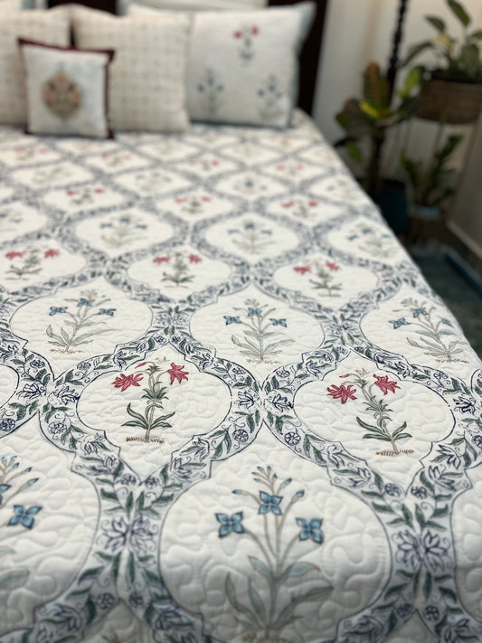 Quilted Bedcover | King Size | Hand Block | Nazaqat