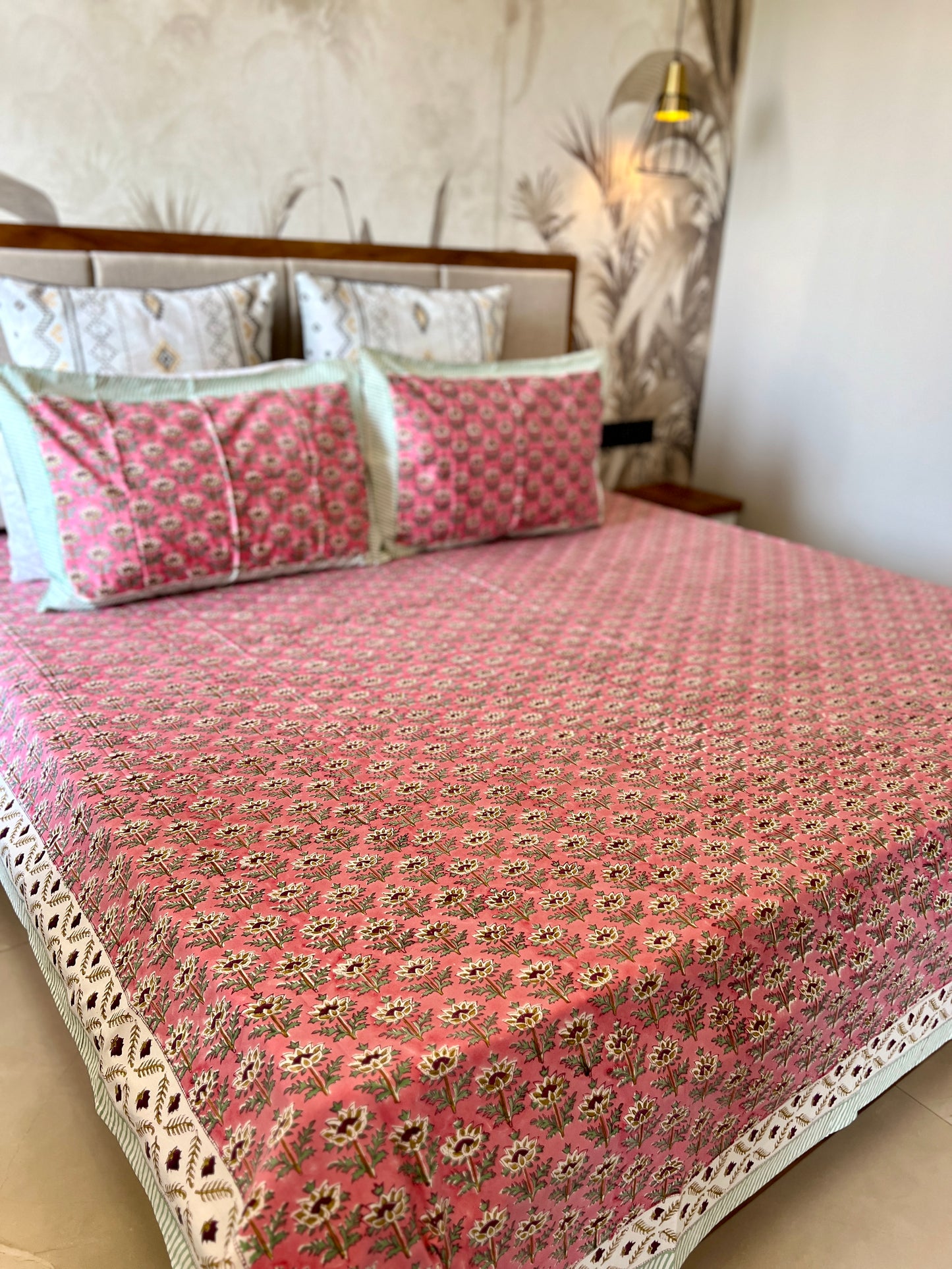 Bedding Set | Quilt with Bedsheet Set | Pink Bloom