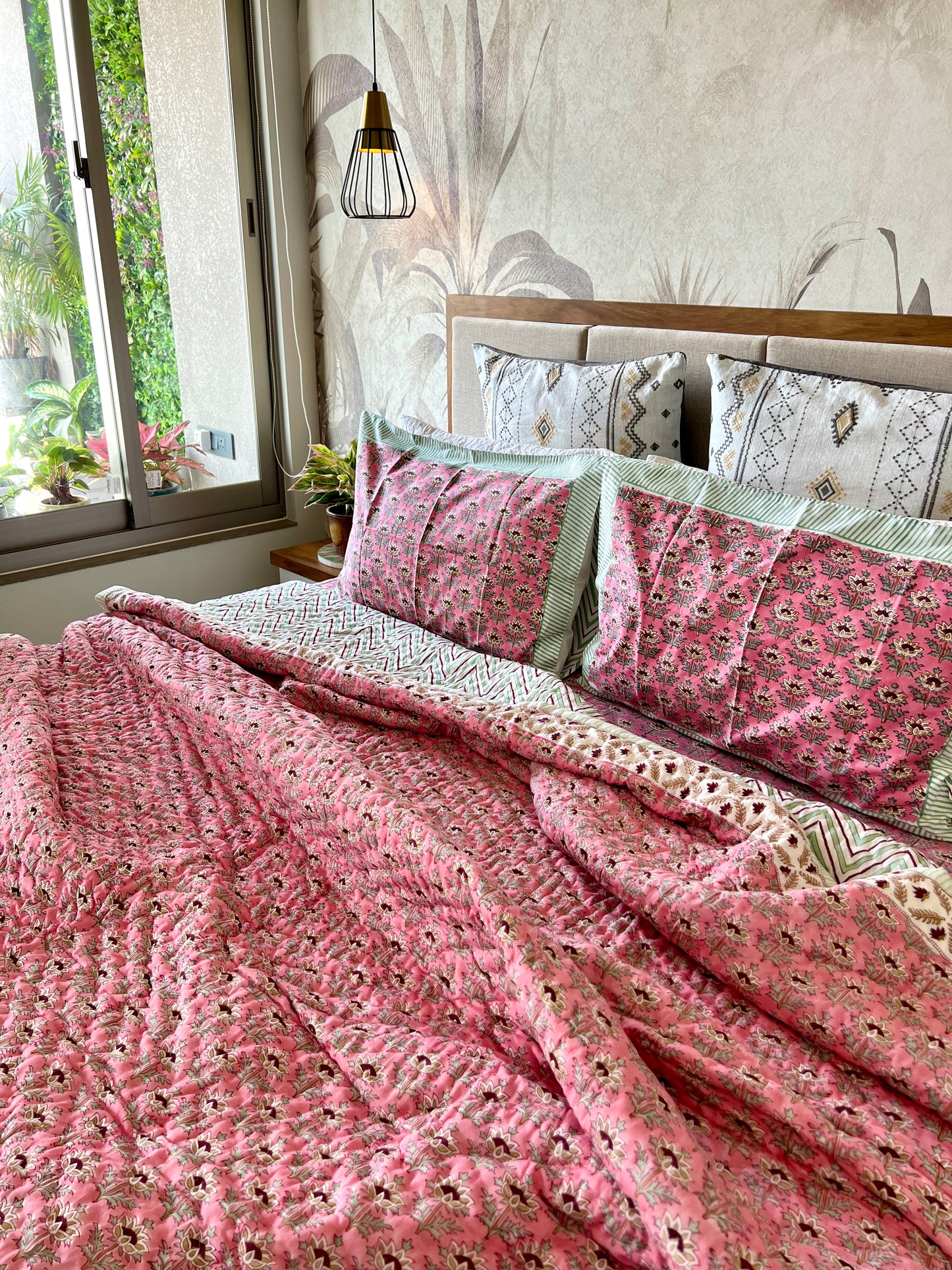 Bedding Set | Quilt with Bedsheet Set | Pink Bloom