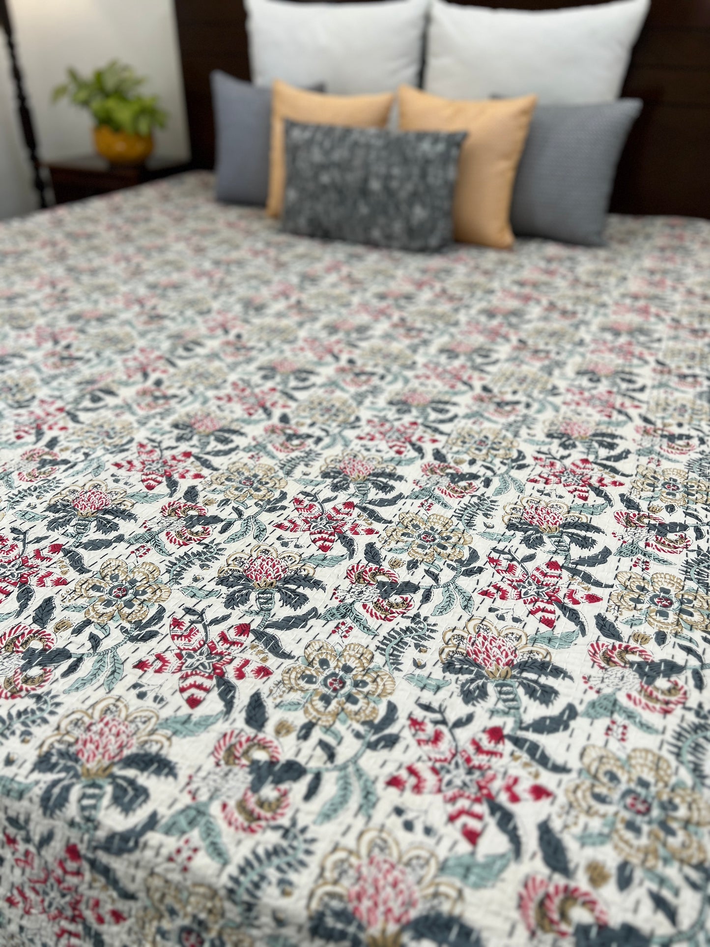 Kantha Bedcover | King Size | 90*108 Inches | Vibrant Petals