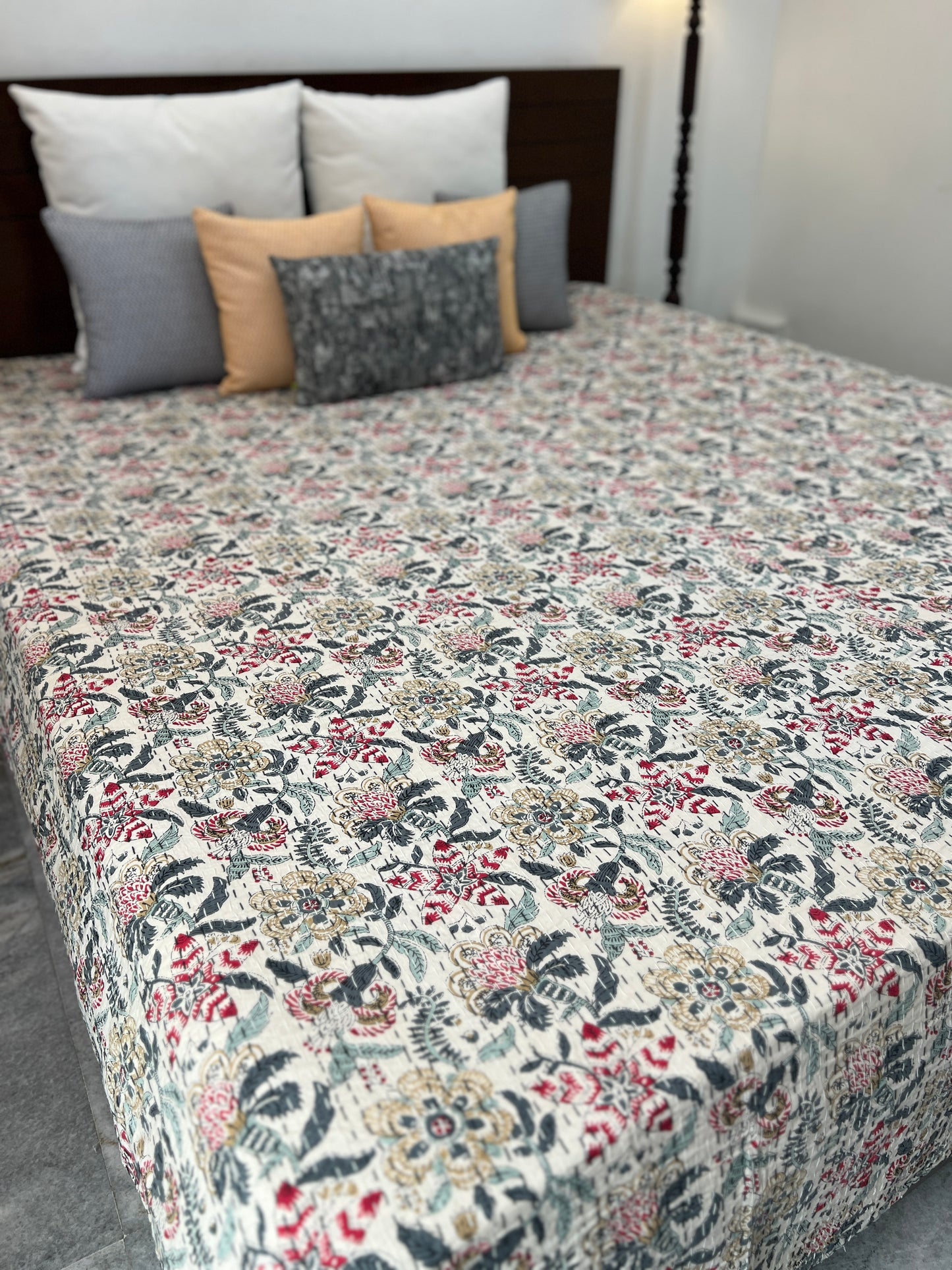 Kantha Bedcover | King Size | 90*108 Inches | Vibrant Petals