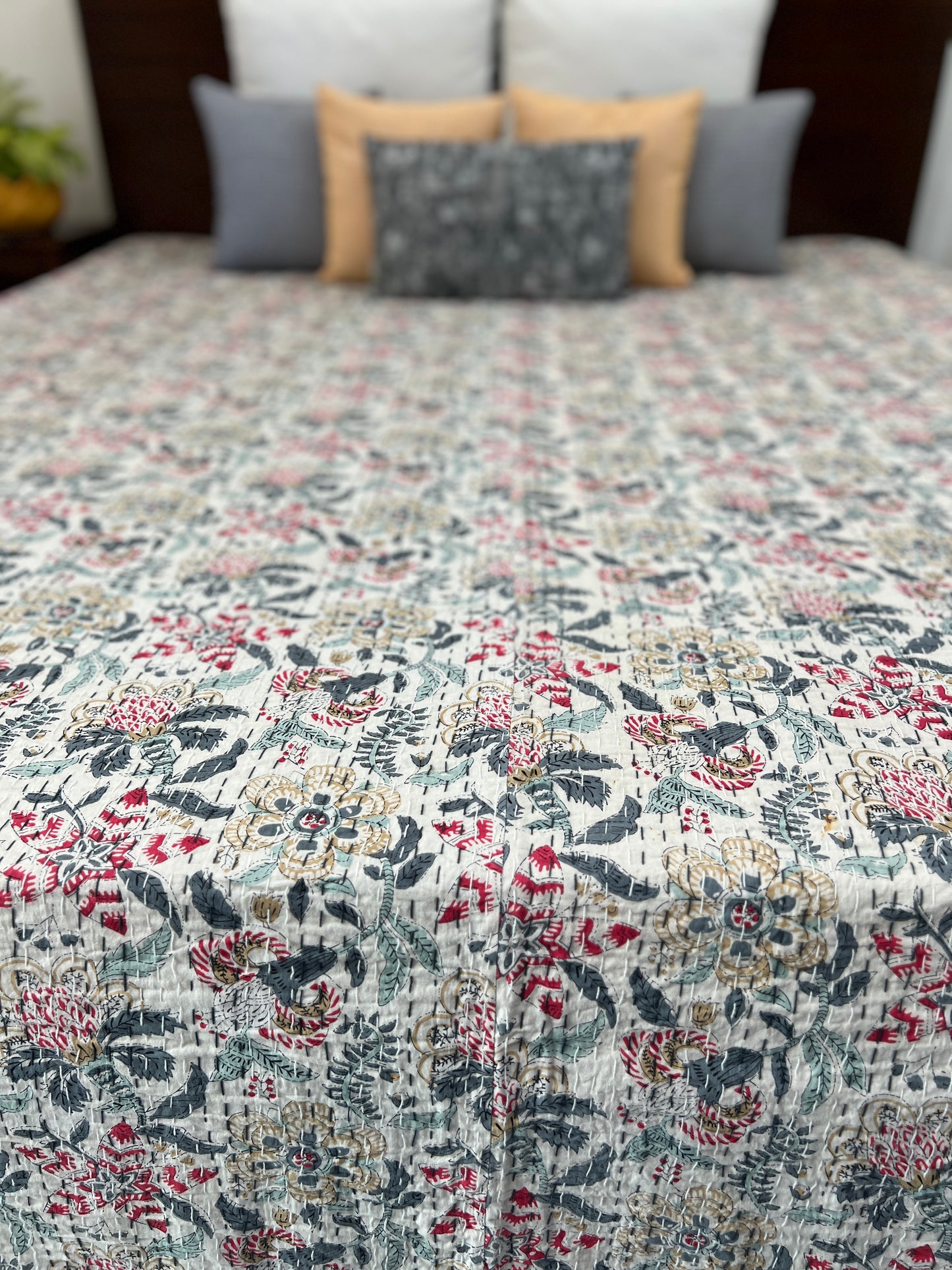 Kantha Bedcover | King Size | 90*108 Inches | Vibrant Petals