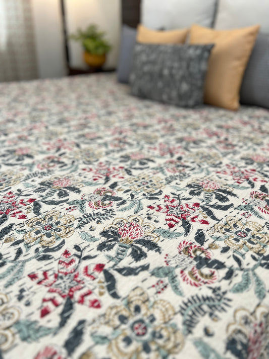 Kantha Bedcover | King Size | 90*108 Inches | Vibrant Petals