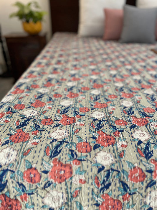 Kantha Bedcover | King Size | 90*108 Inches | Serene Meadow