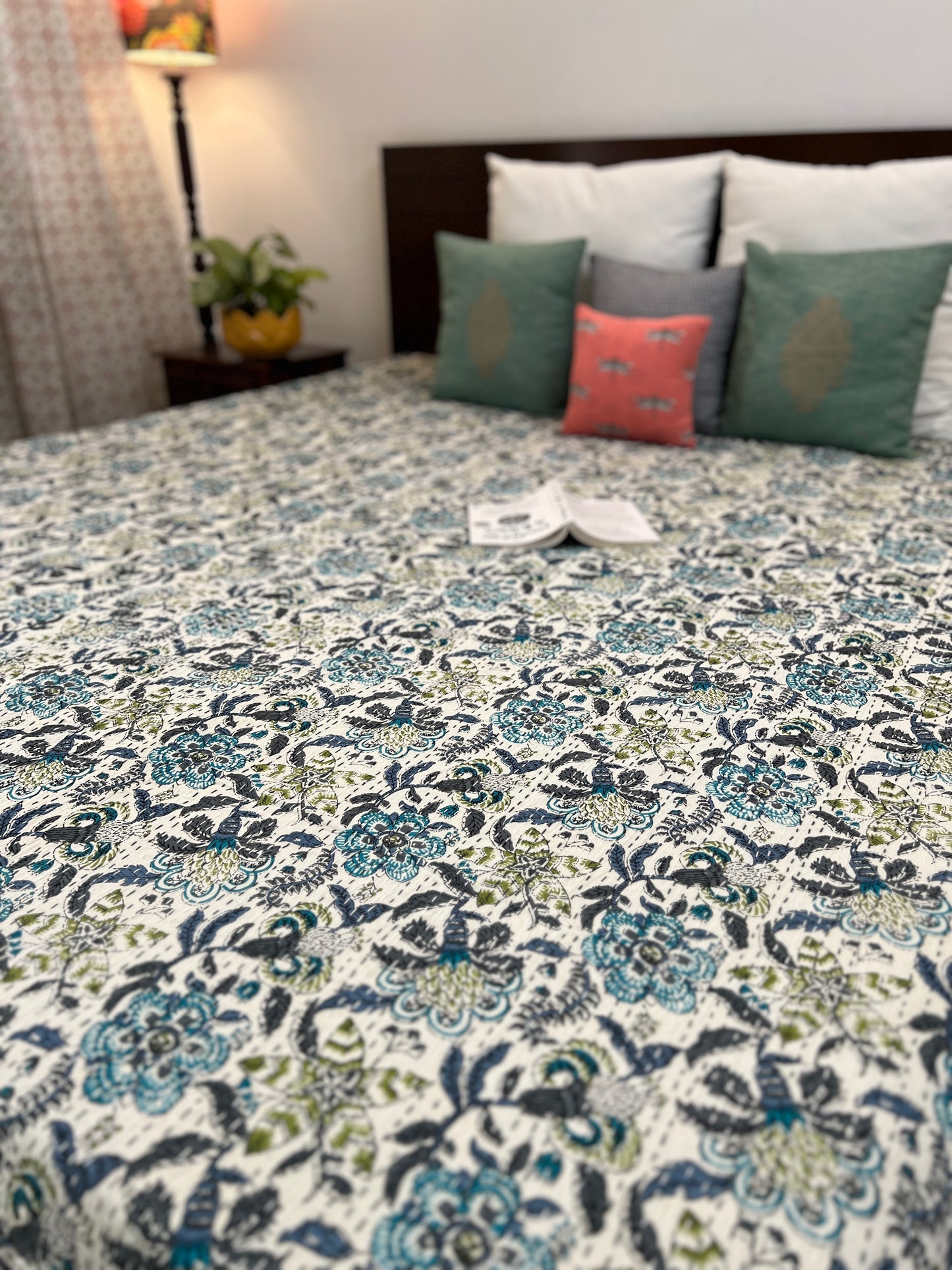 Kantha Bedcover | King Size | 90*108 Inches | Floral Symphony