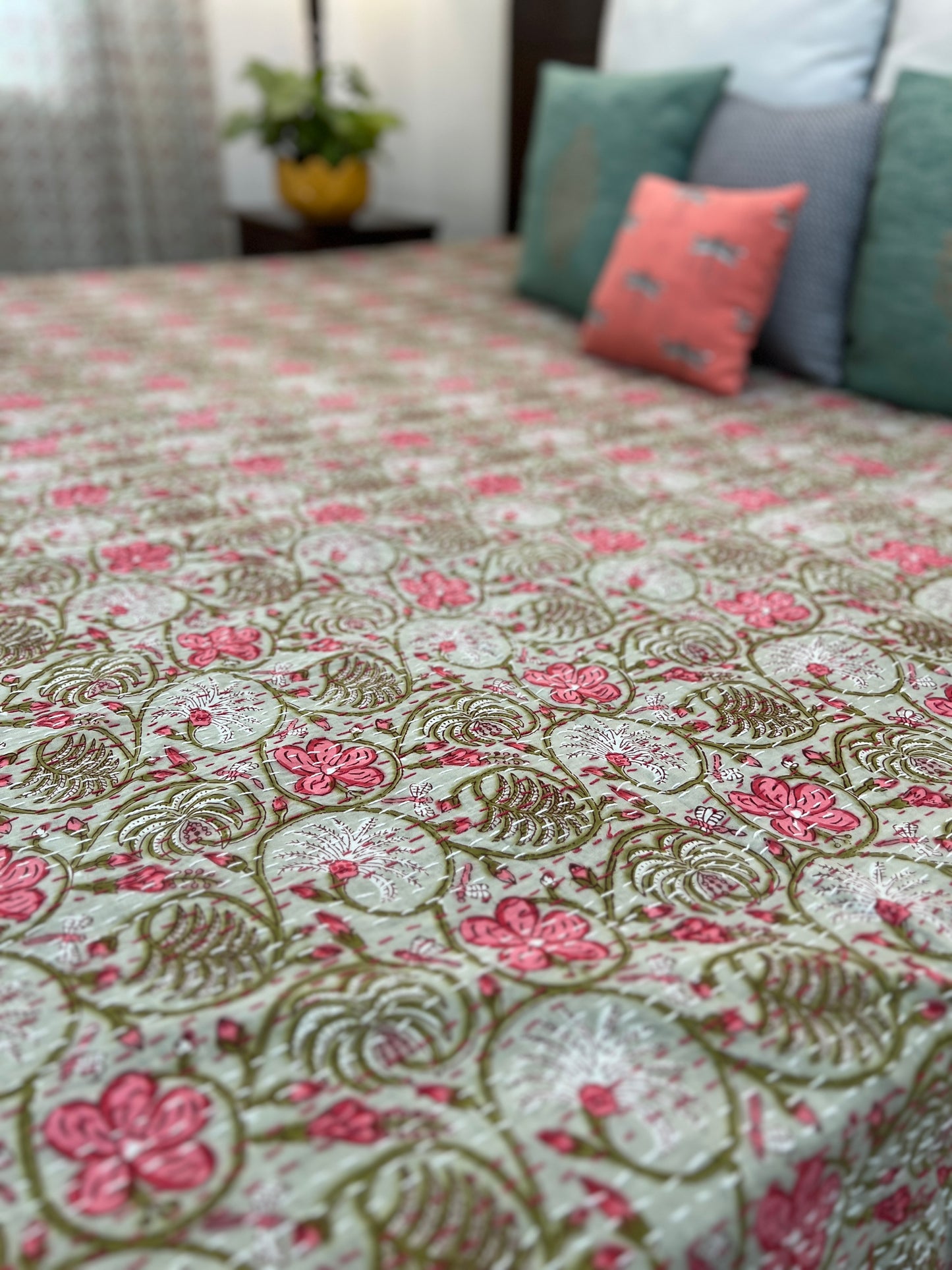 Kantha Bedcover | King Size | 90*108 Inches | Blooming Dreams