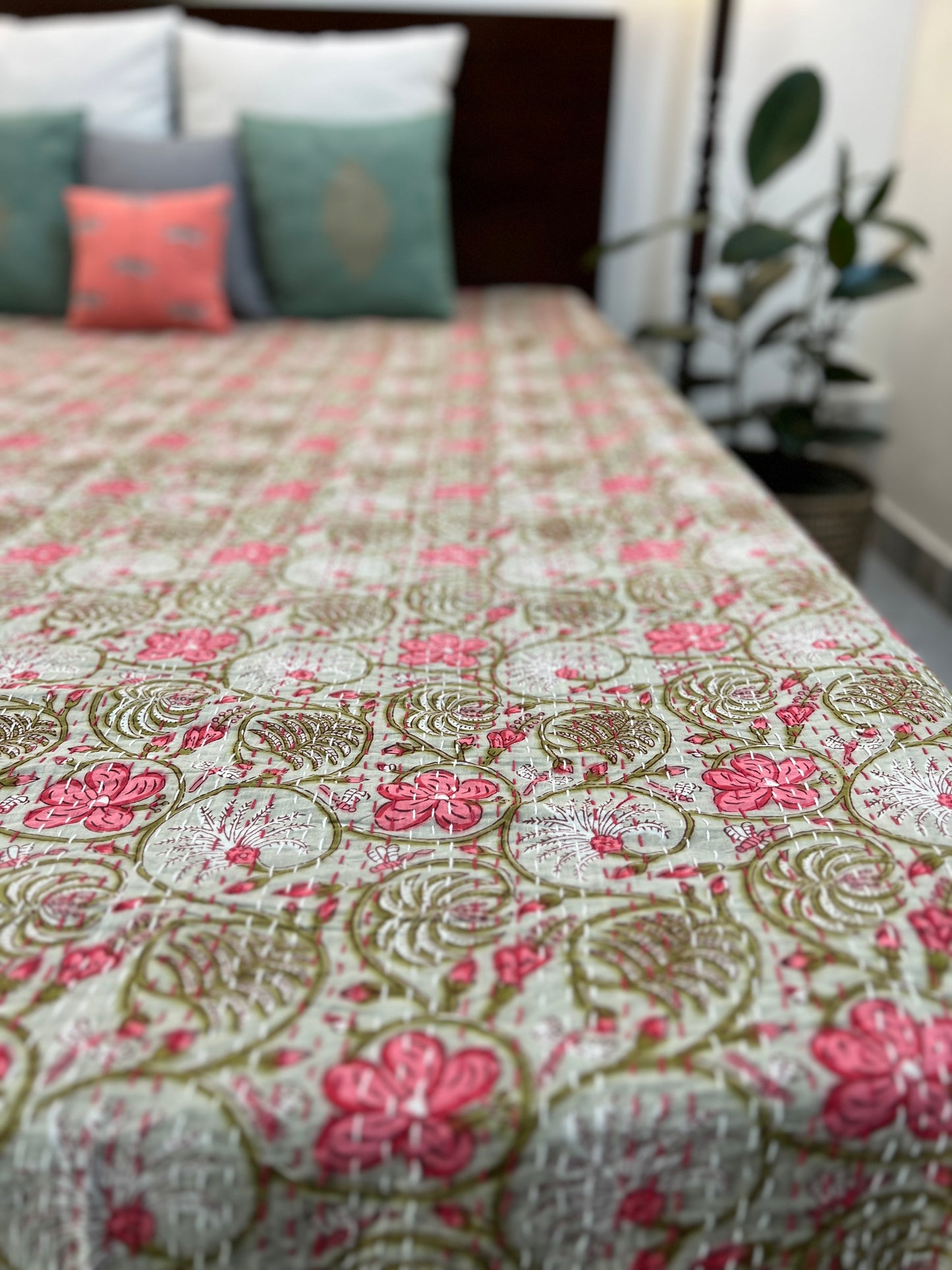 Kantha Bedcover | King Size | 90*108 Inches | Blooming Dreams