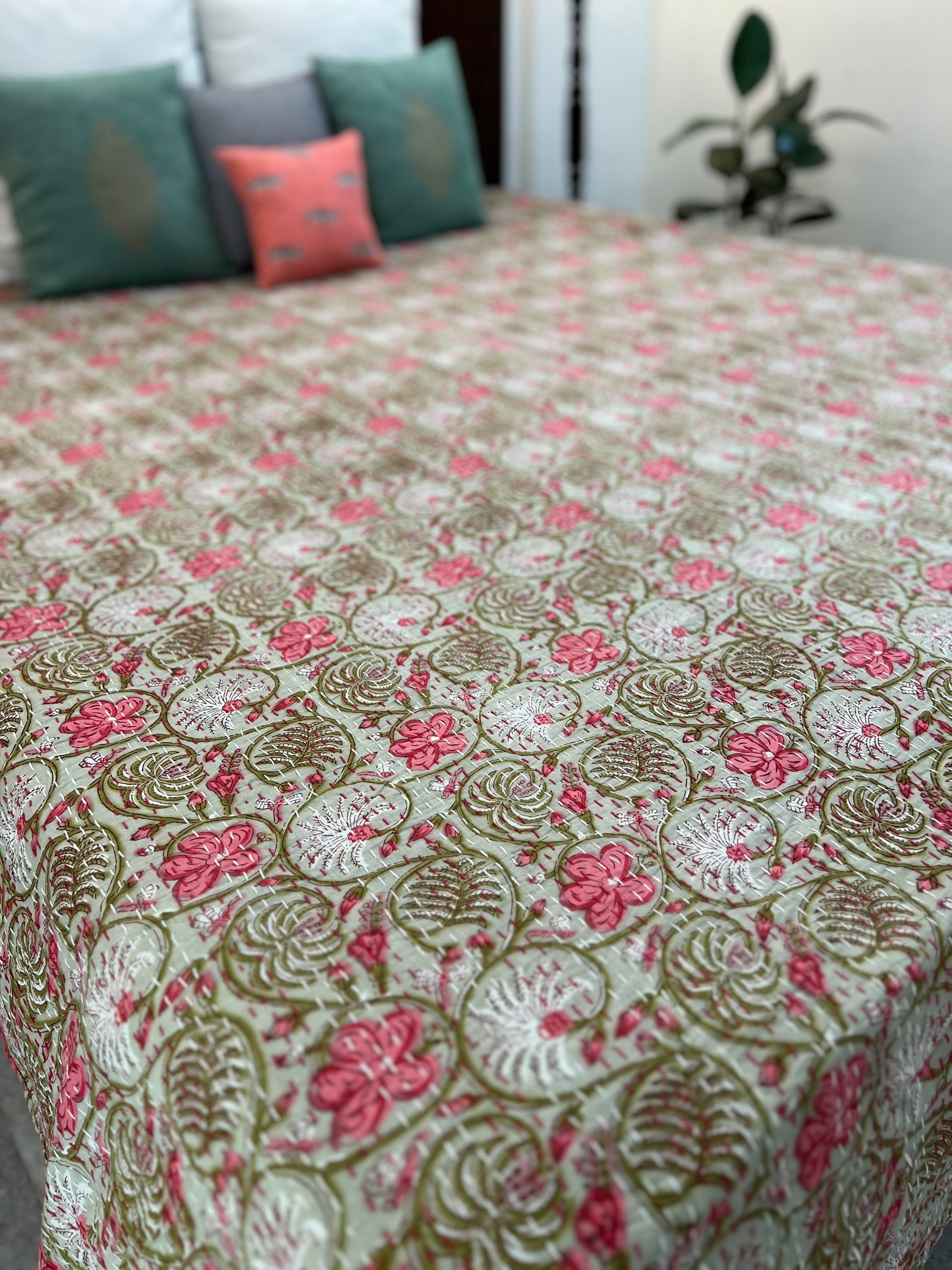 Kantha Bedcover | King Size | 90*108 Inches | Blooming Dreams