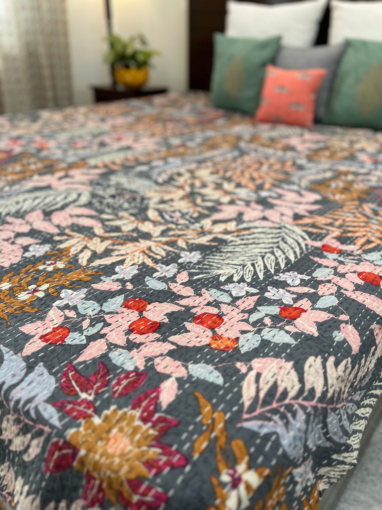 Kantha Bedcover | King Size | 90*108 Inches | Tropical Paradise