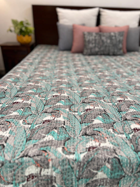 Kantha Bedcover | King Size | 90*108 Inches | Tropical Landscape
