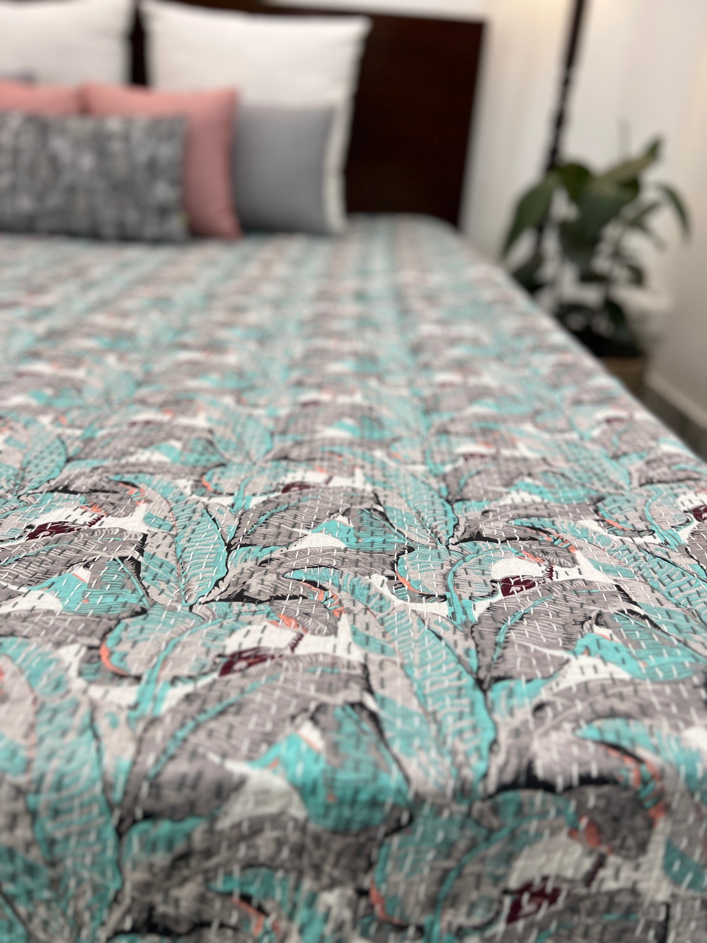 Kantha Bedcover | King Size | 90*108 Inches | Tropical Landscape