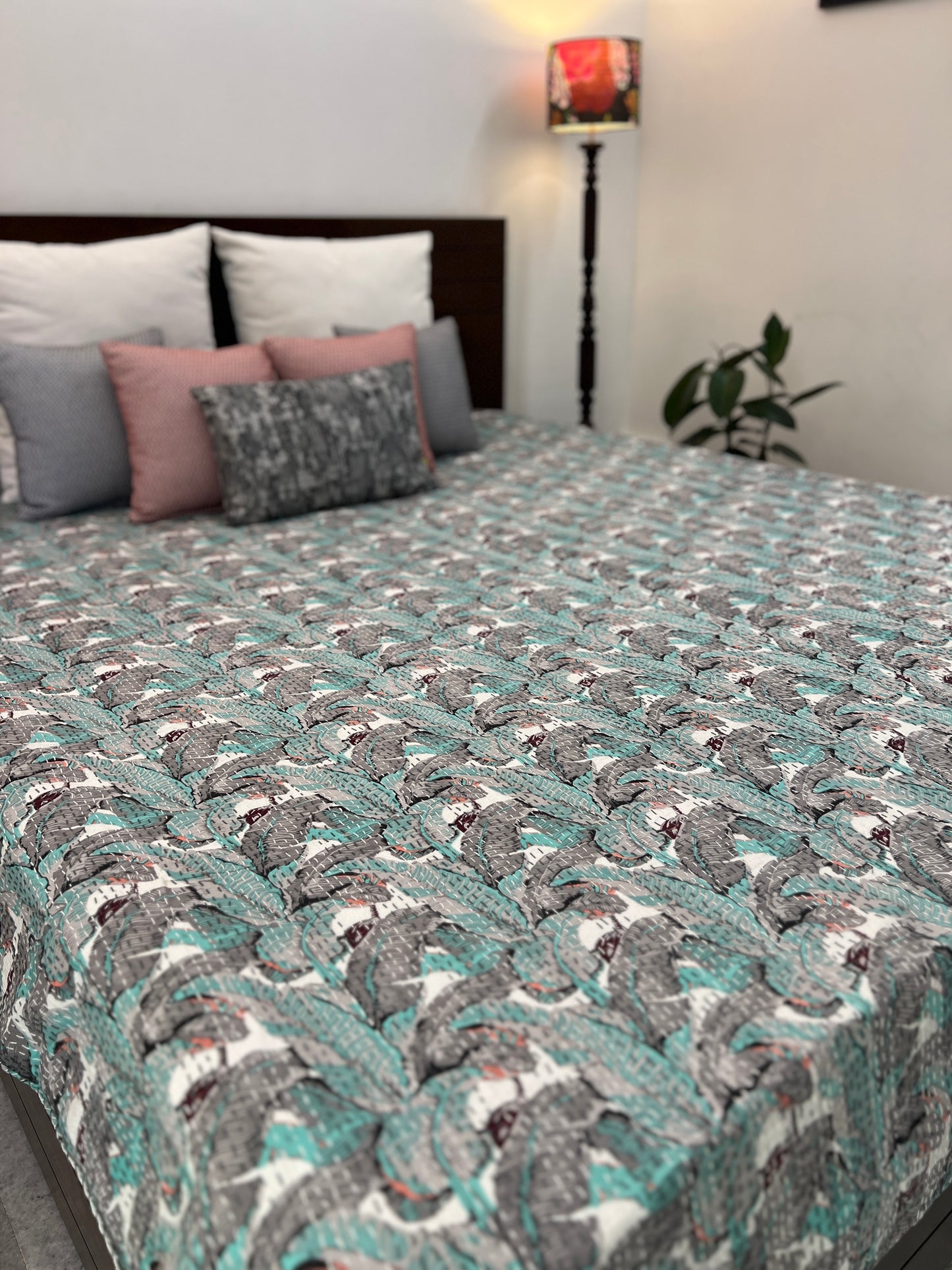 Kantha Bedcover | King Size | 90*108 Inches | Tropical Landscape