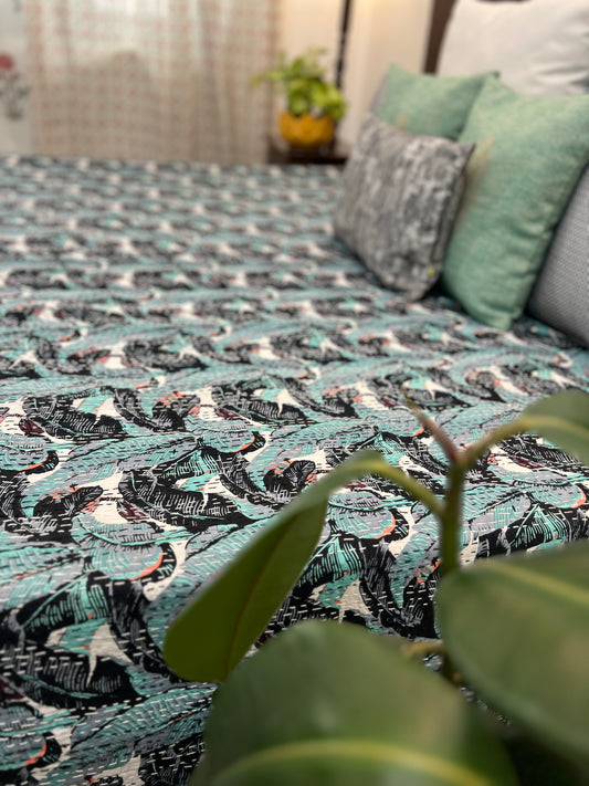 Kantha Bedcover | King Size | 90*108 Inches | Tropical Garden