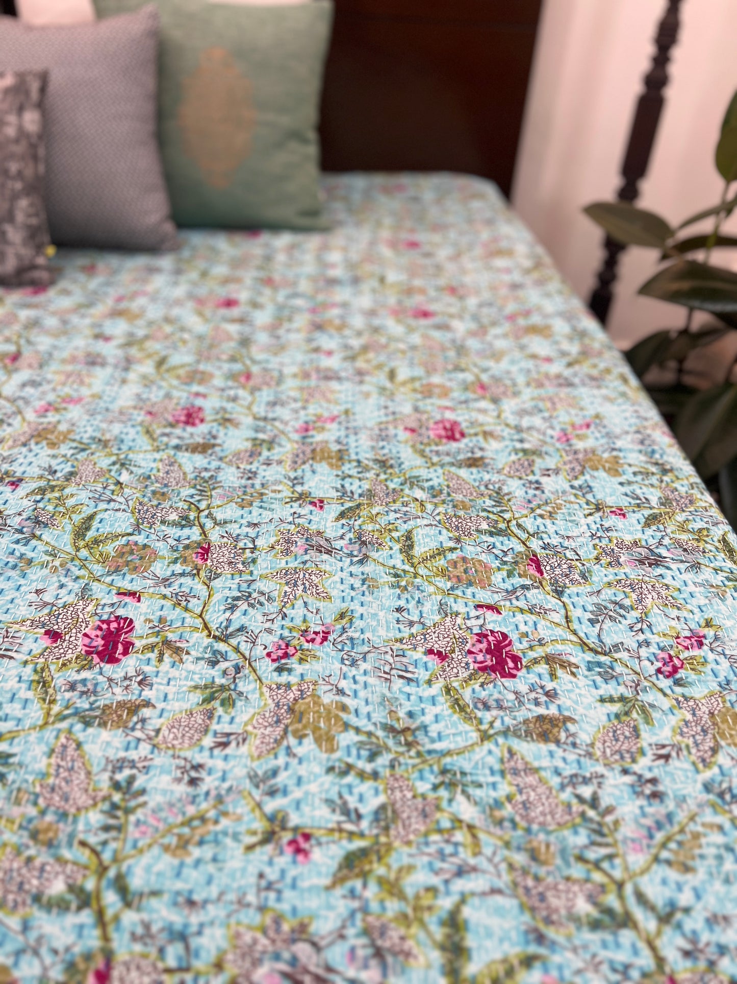 Kantha Bedcover | King Size | 90*108 Inches | Secret Garden