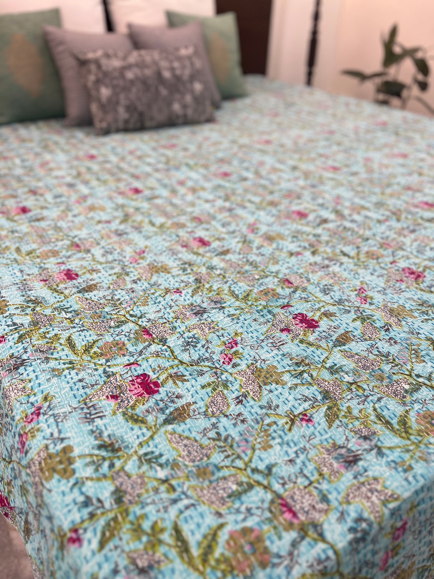 Kantha Bedcover | King Size | 90*108 Inches | Secret Garden