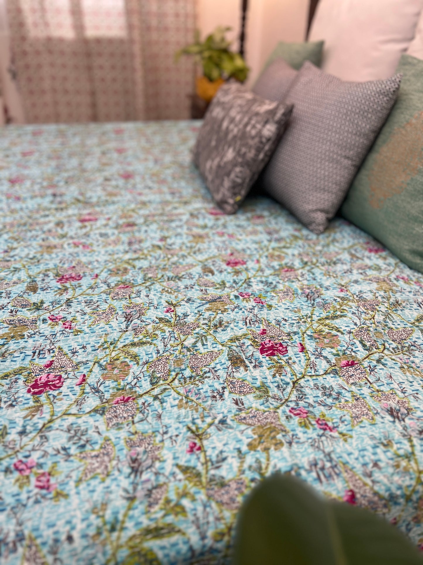 Kantha Bedcover | King Size | 90*108 Inches | Secret Garden