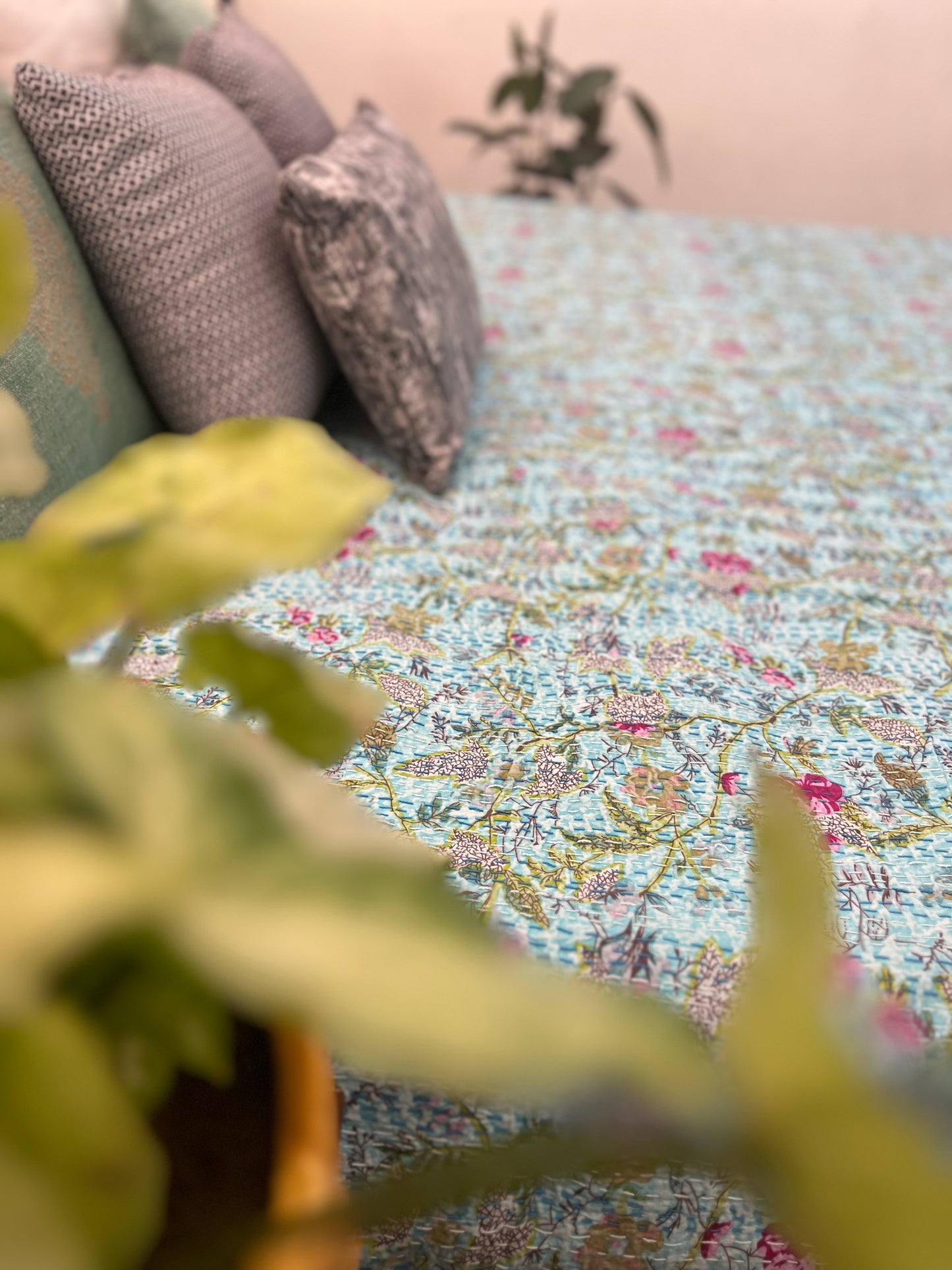 Kantha Bedcover | King Size | 90*108 Inches | Secret Garden