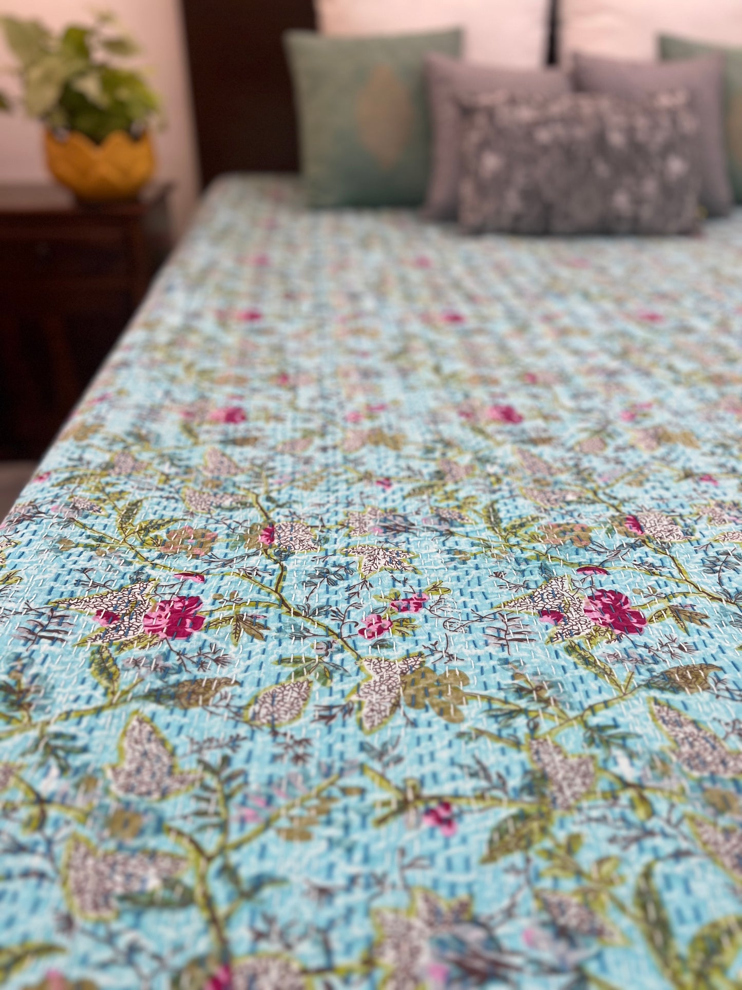 Kantha Bedcover | King Size | 90*108 Inches | Secret Garden