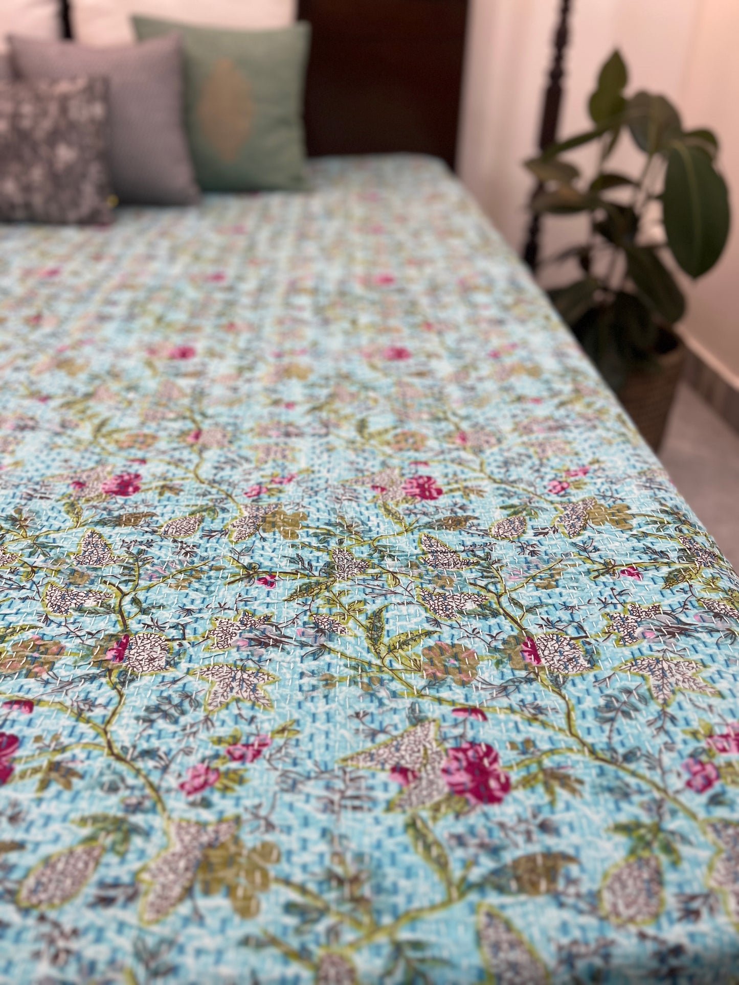 Kantha Bedcover | King Size | 90*108 Inches | Secret Garden