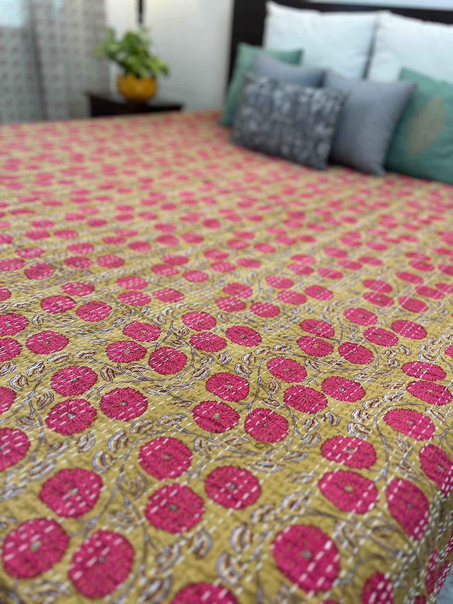 Kantha Bedcover | King Size | 90*108 Inches | Rustic Elegance