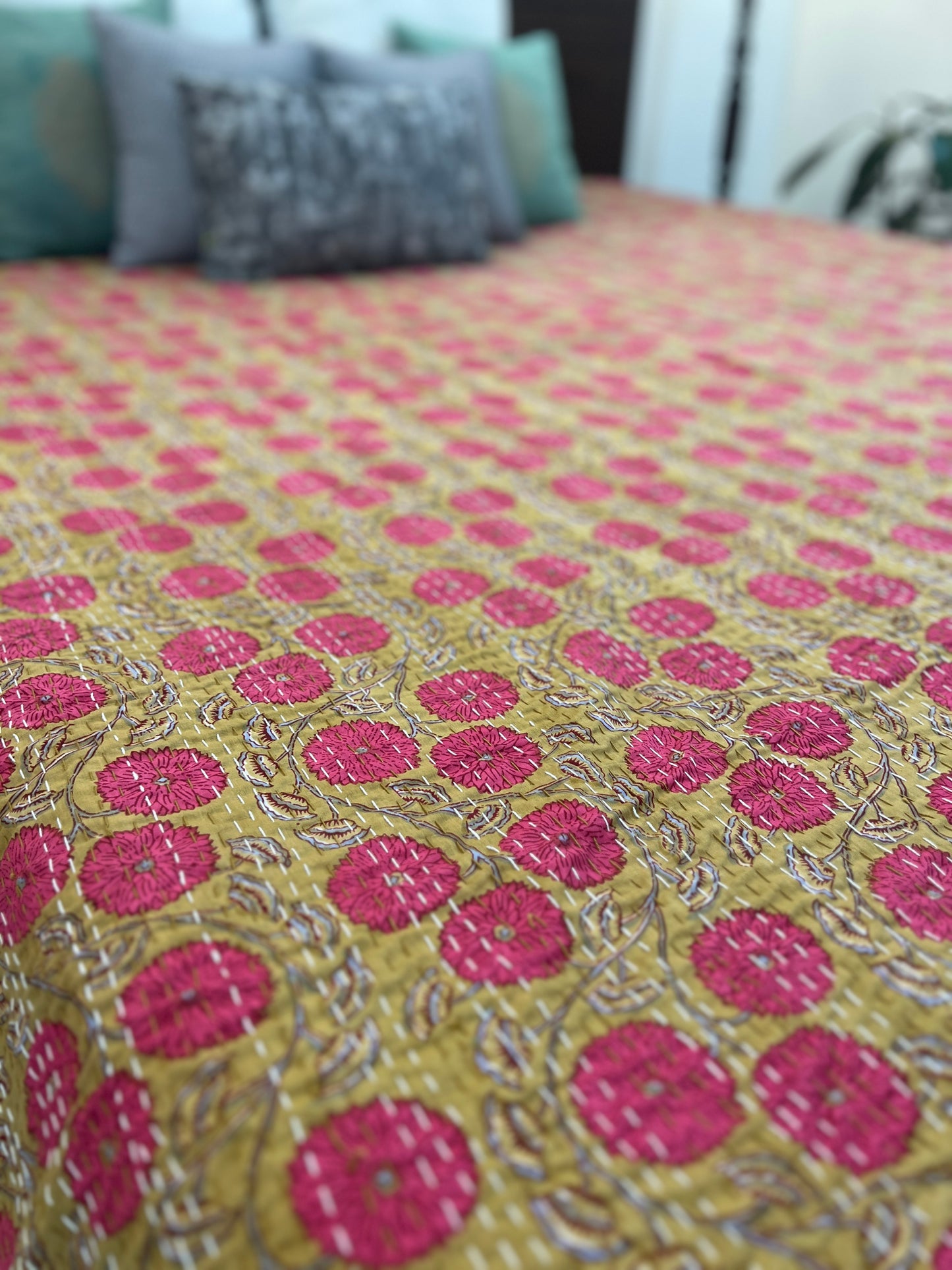 Kantha Bedcover | King Size | 90*108 Inches | Rustic Elegance