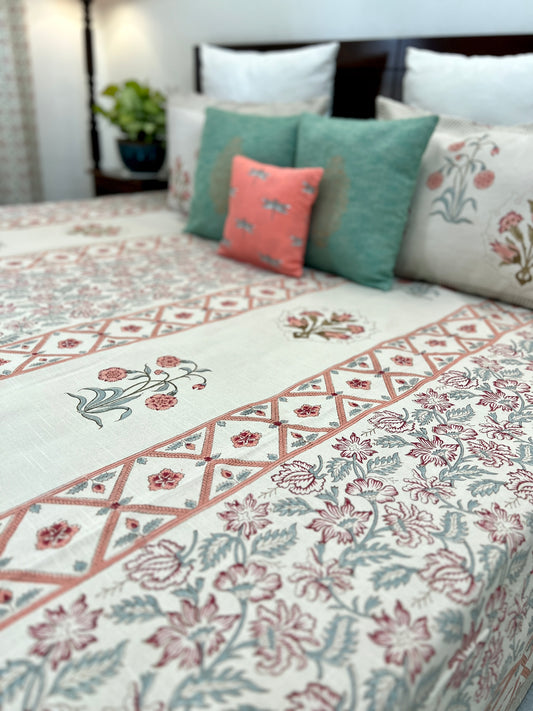 Slub Cotton Bedcover | King Size | Hand Block | 90*108 Inches | Vintage Charm