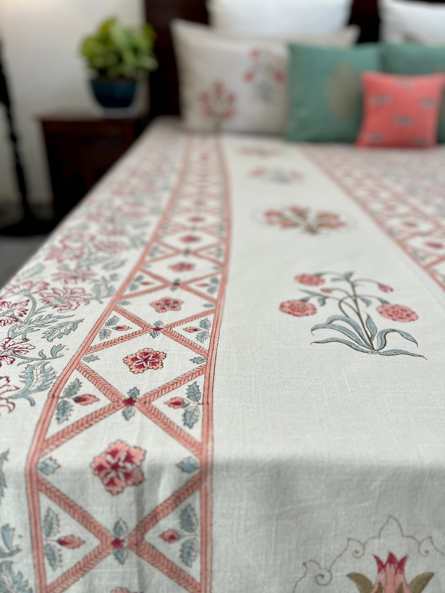 Slub Cotton Bedcover | King Size | Hand Block | 90*108 Inches | Vintage Charm