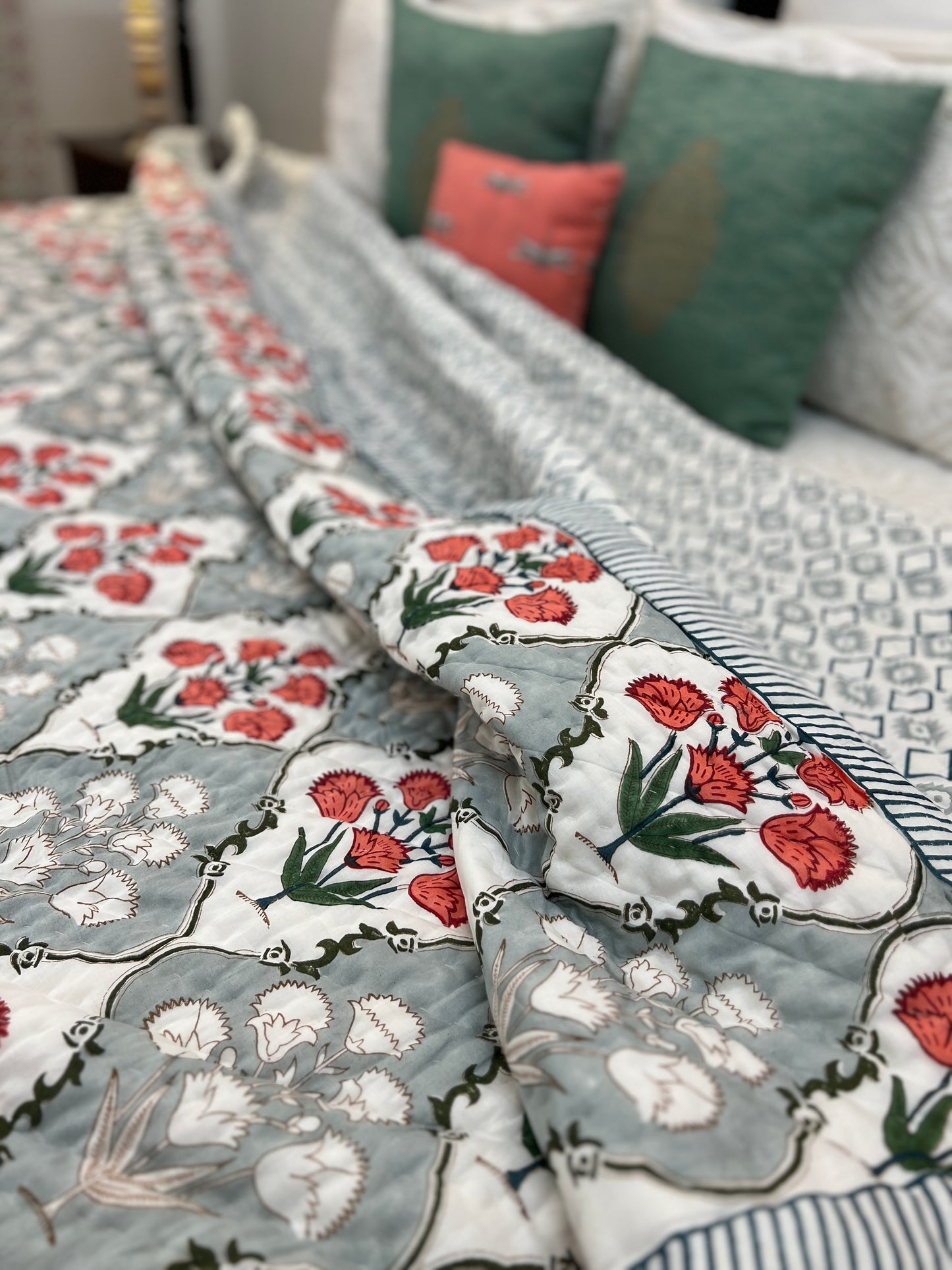 Reversible Hand Block Quilt | Botanical Bliss